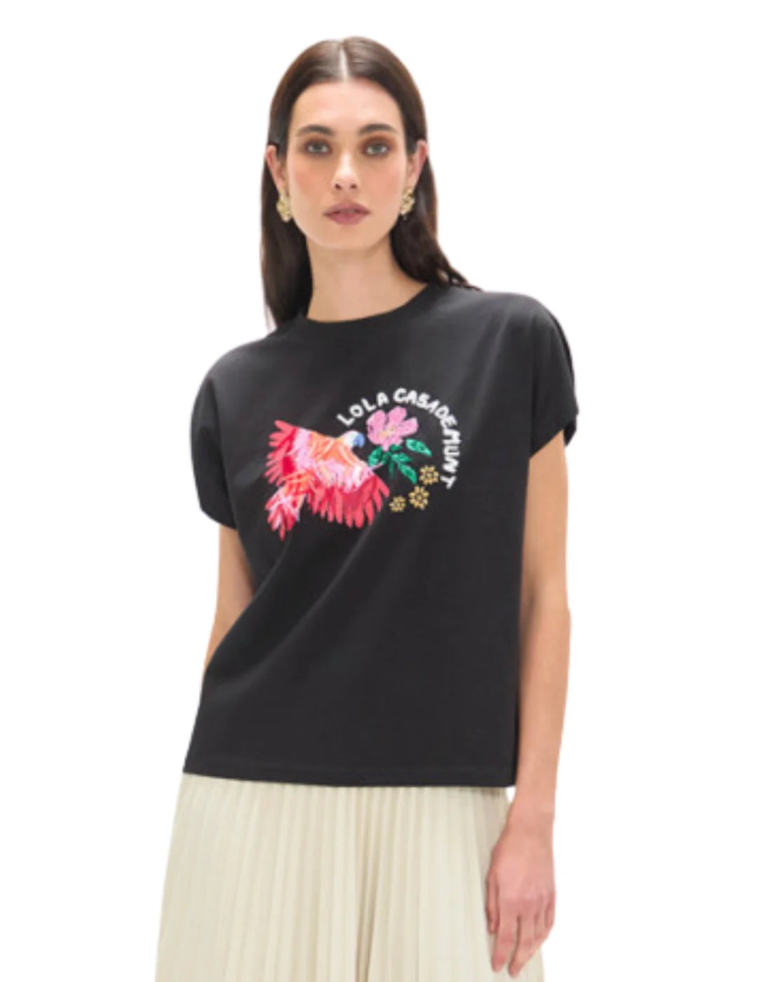 Camiseta Lola Casademunt Loro Plumas Negro | Bicos de Fío