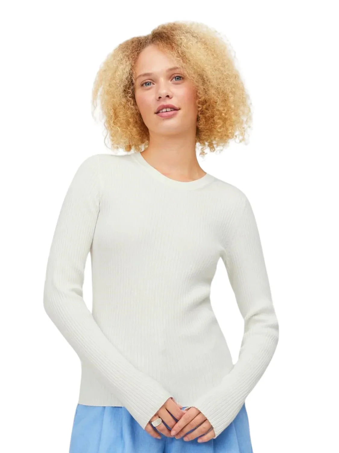 Camiseta Manga Larga Canalé JJXX Jxjodi Blanco | Bicos de Fío