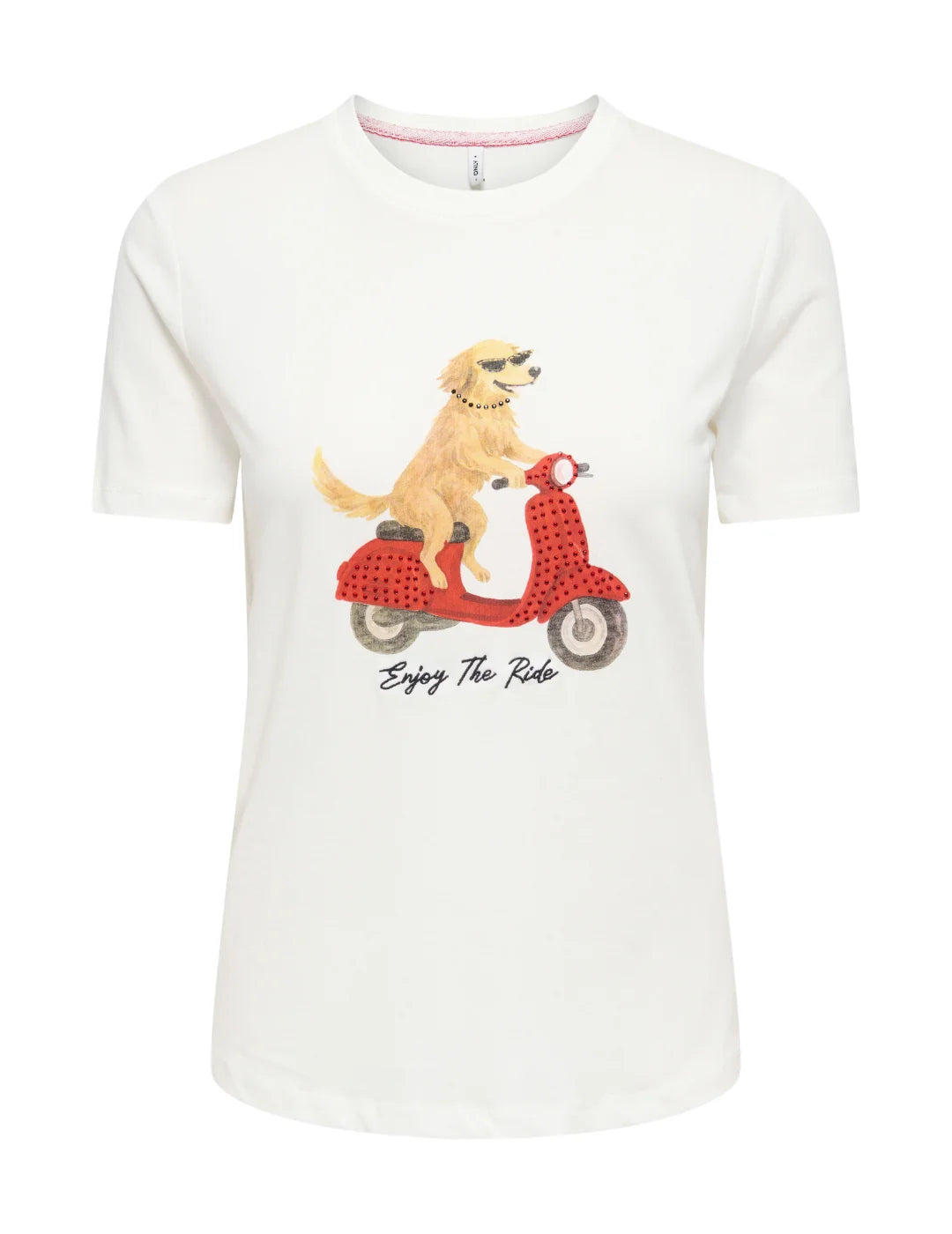 Camiseta ONLY Baria Dog Ride Blanco | Bicos de Fío