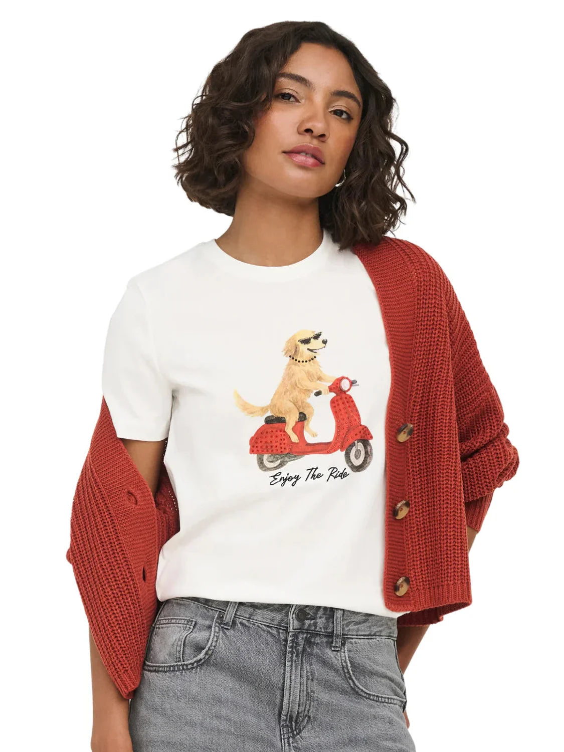 Camiseta ONLY Baria Dog Ride Blanco | Bicos de Fío