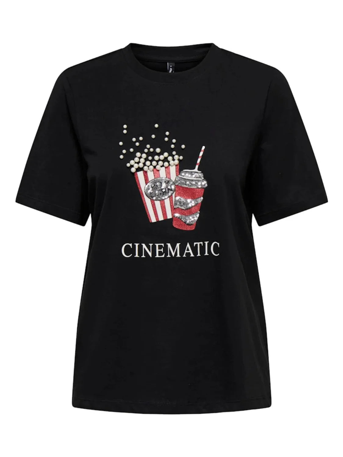 Camiseta ONLY Burst Popcorn Cinematic Negro | Bicos de Fío