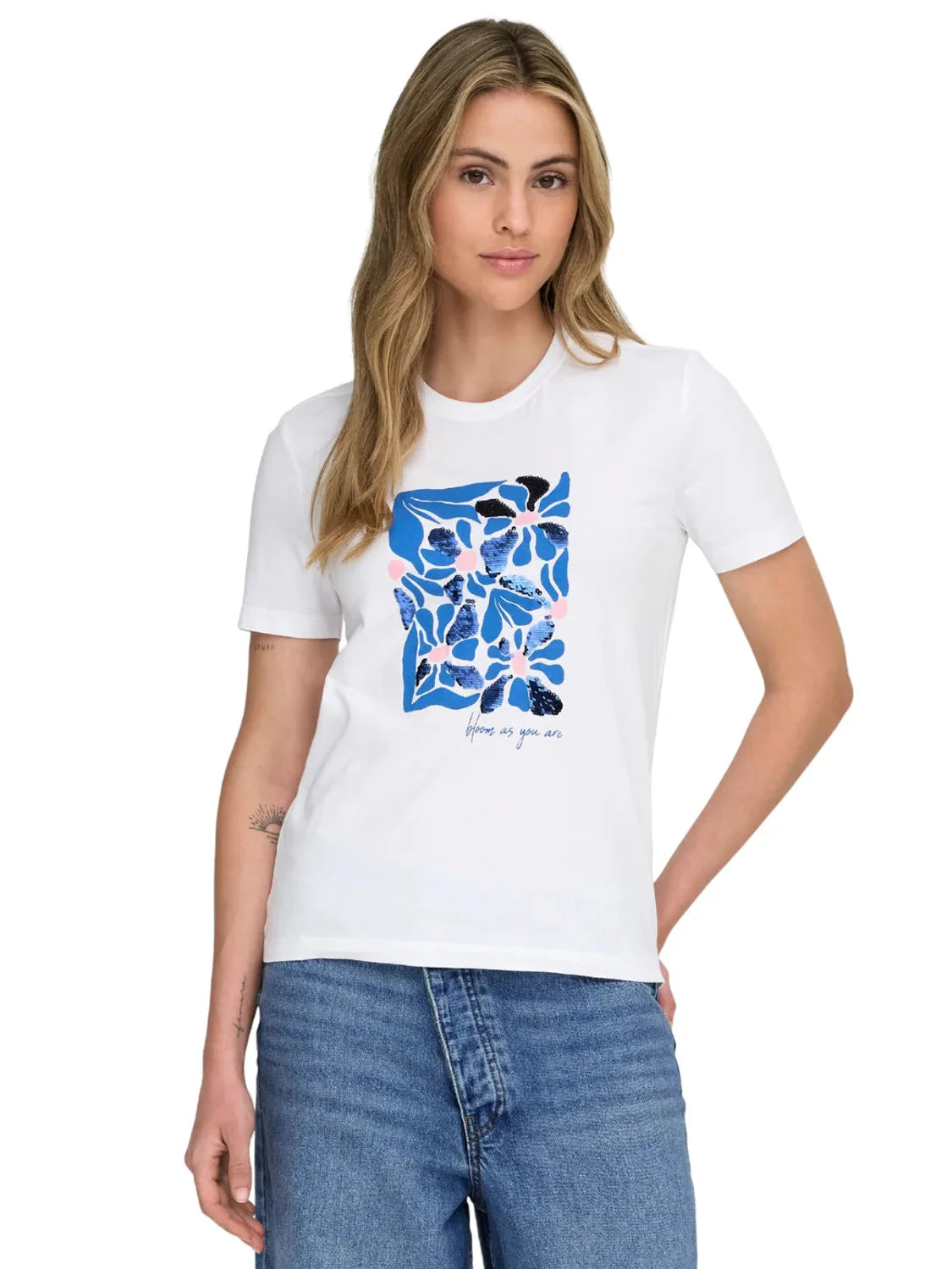 Camiseta ONLY Kita Flor Rita Blanco | Bicos de Fío