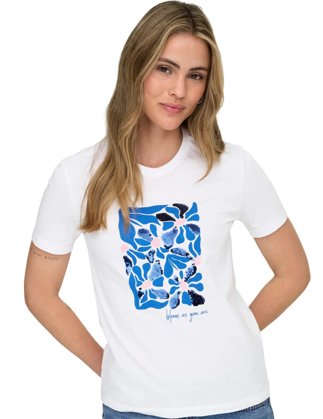 Camiseta ONLY Kita Flor Rita Blanco | Bicos de Fío