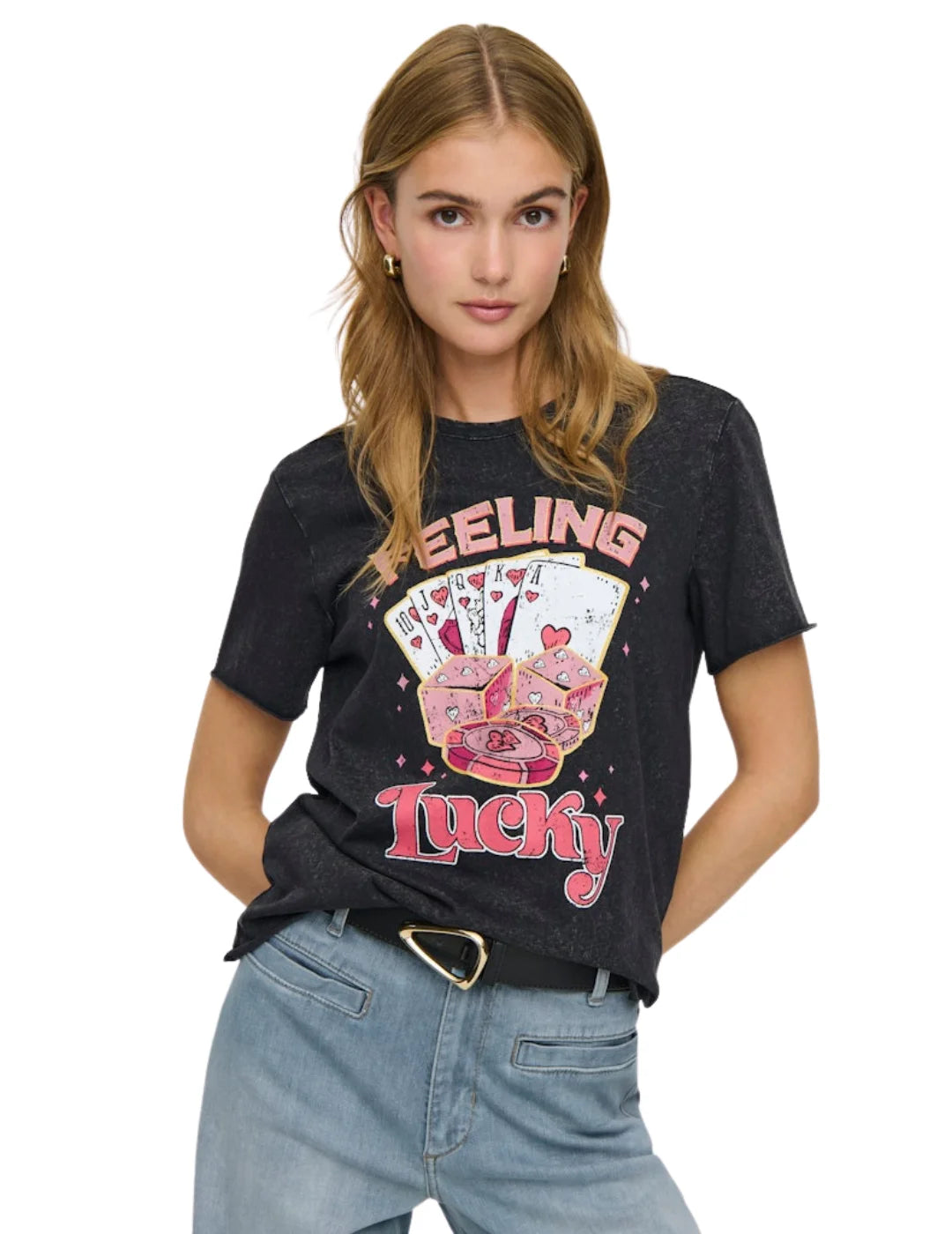 Camiseta ONLY Lucy Lucky Cards Negro | Bicos de Fío