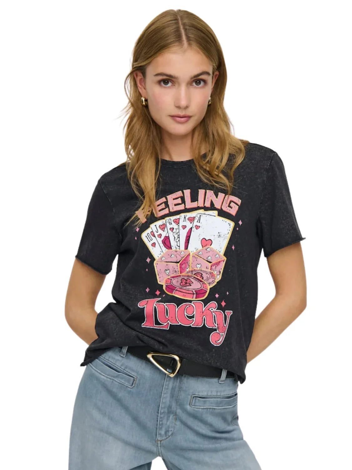 Camiseta ONLY Lucy Lucky Cards Negro | Bicos de Fío