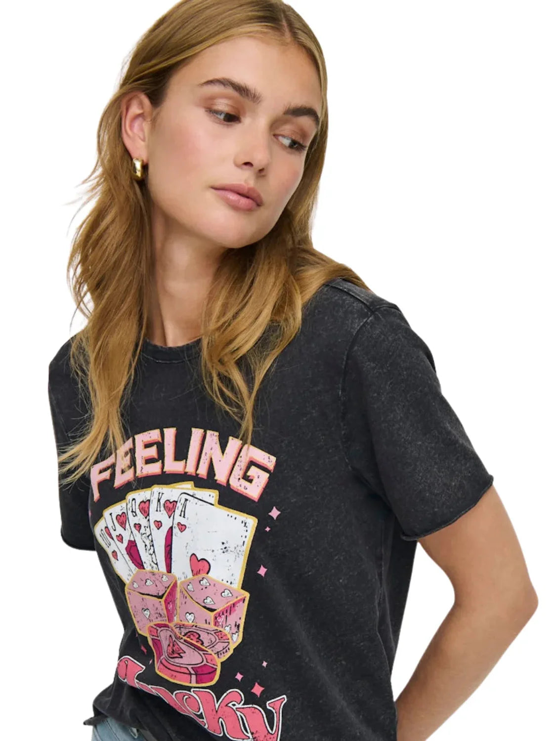 Camiseta ONLY Lucy Lucky Cards Negro | Bicos de Fío