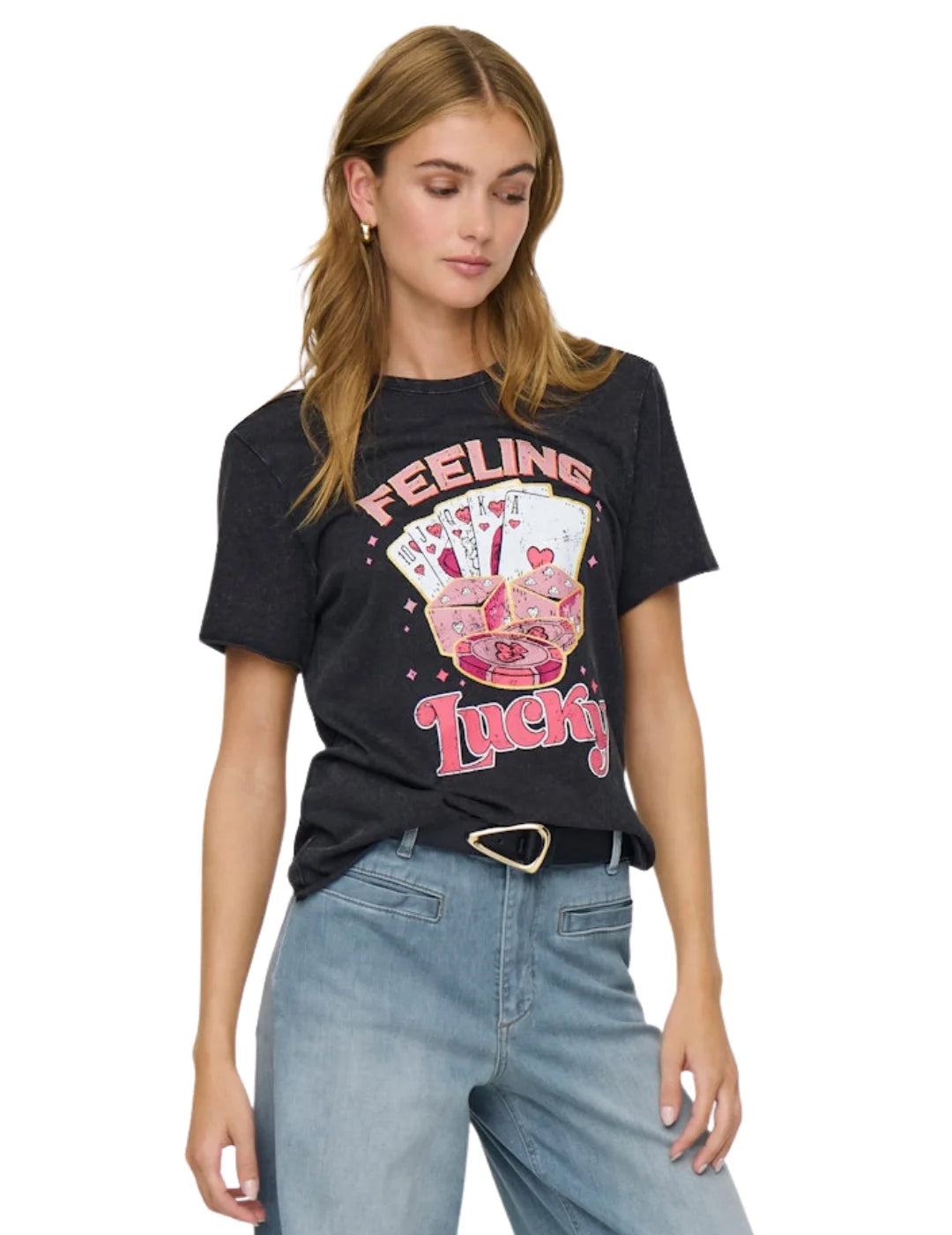 Camiseta ONLY Lucy Lucky Cards Negro | Bicos de Fío