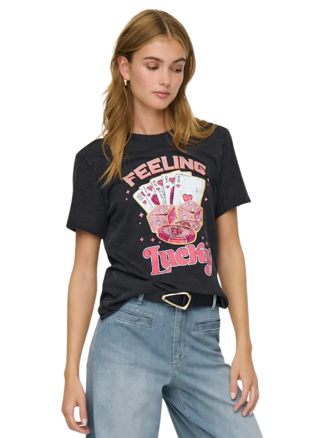 Camiseta ONLY Lucy Lucky Cards Negro | Bicos de Fío
