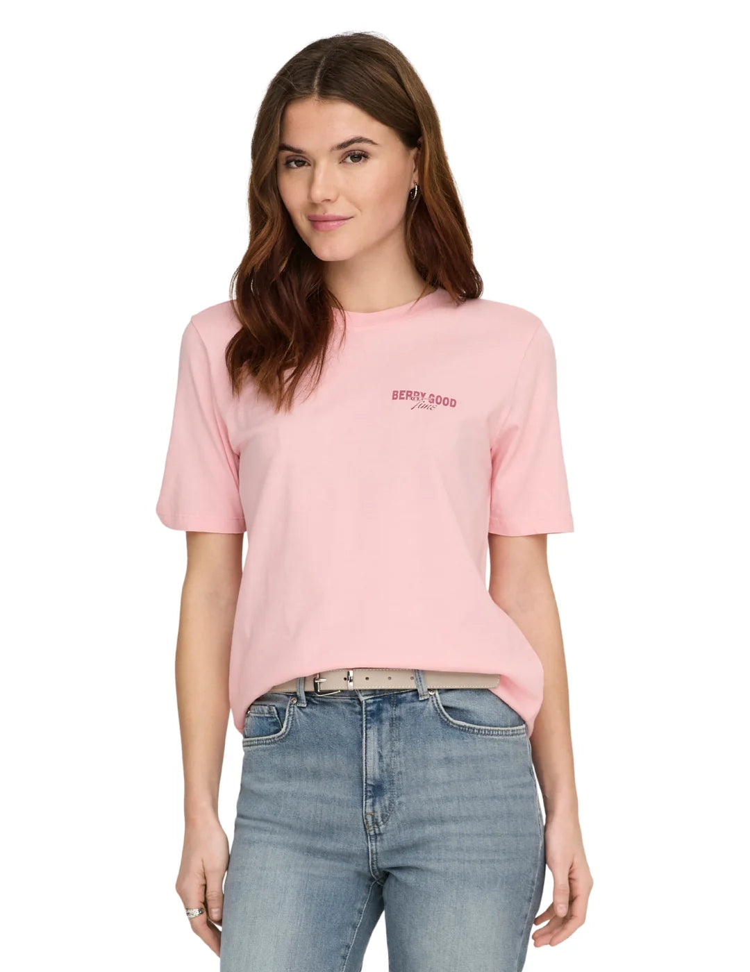 Camiseta ONLY Lucy Straweberry Rosa | Bicos de Fío