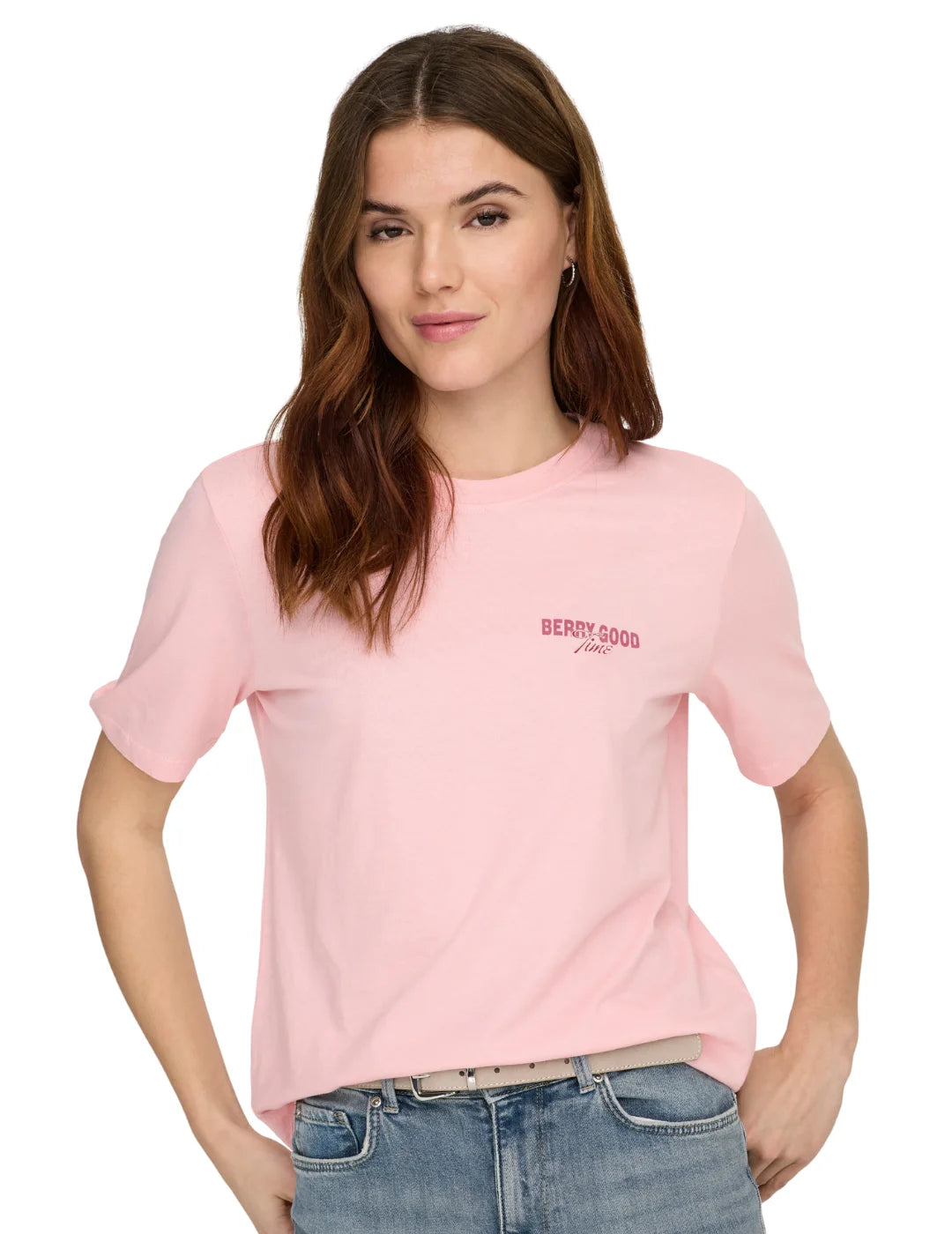Camiseta ONLY Lucy Straweberry Rosa | Bicos de Fío