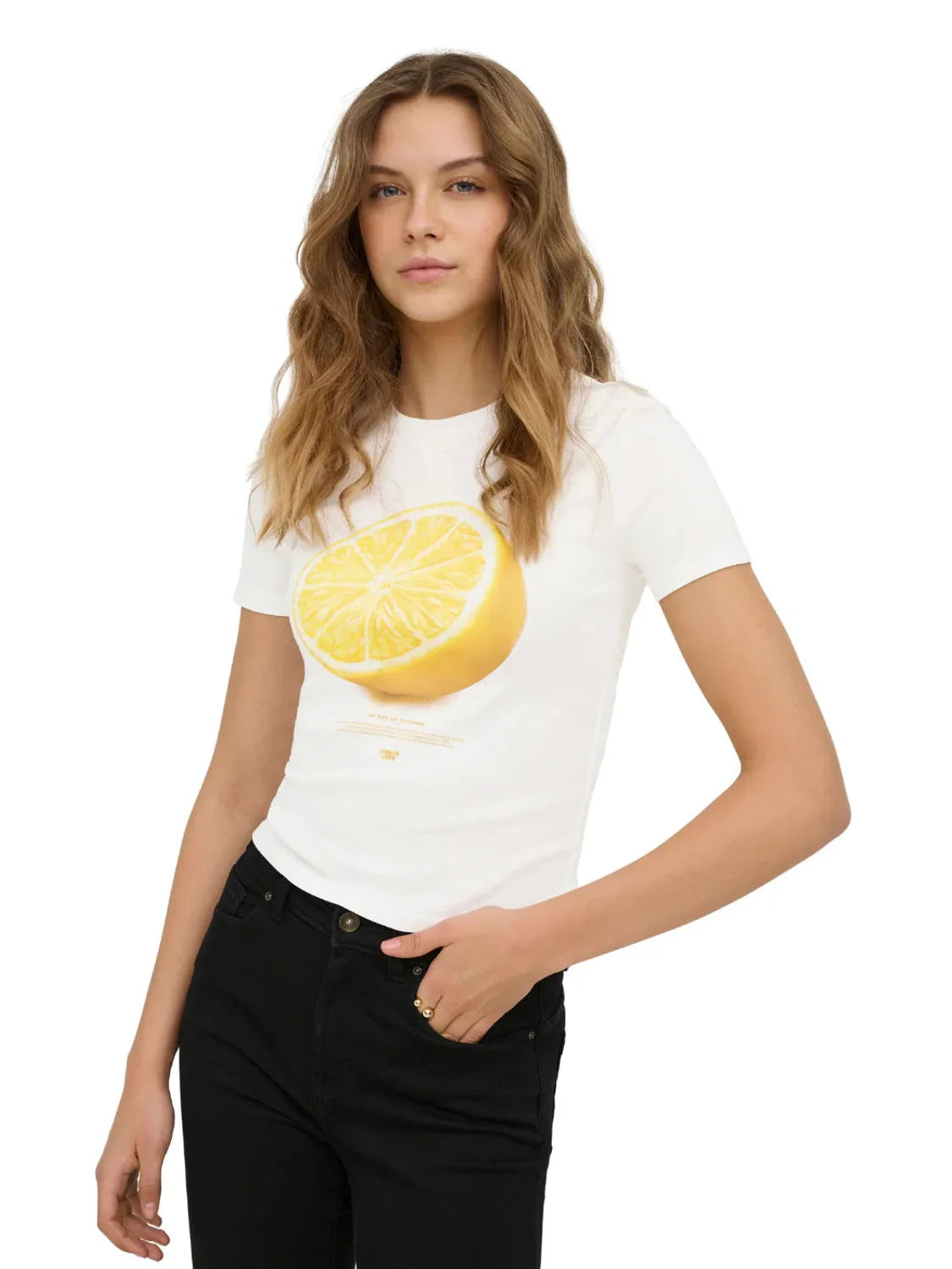Camiseta ONLY Princess Lemon Blanco | Bicos de Fío
