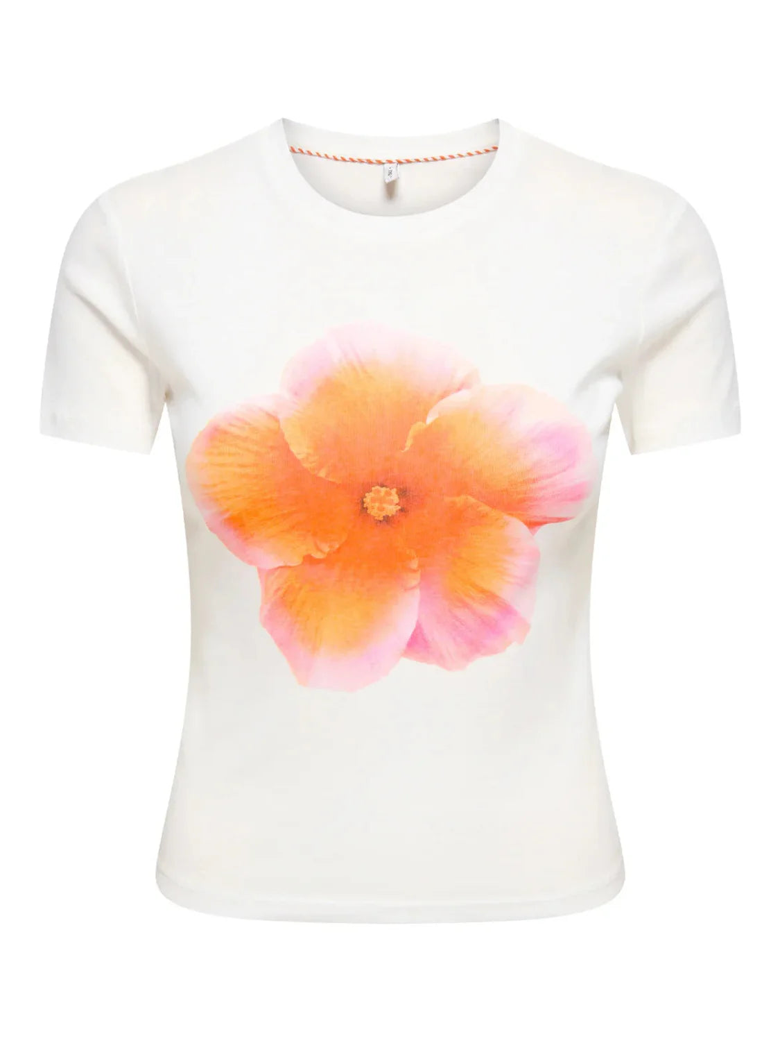 Camiseta ONLY Princess Orange Flower Blanco | Bicos de Fío