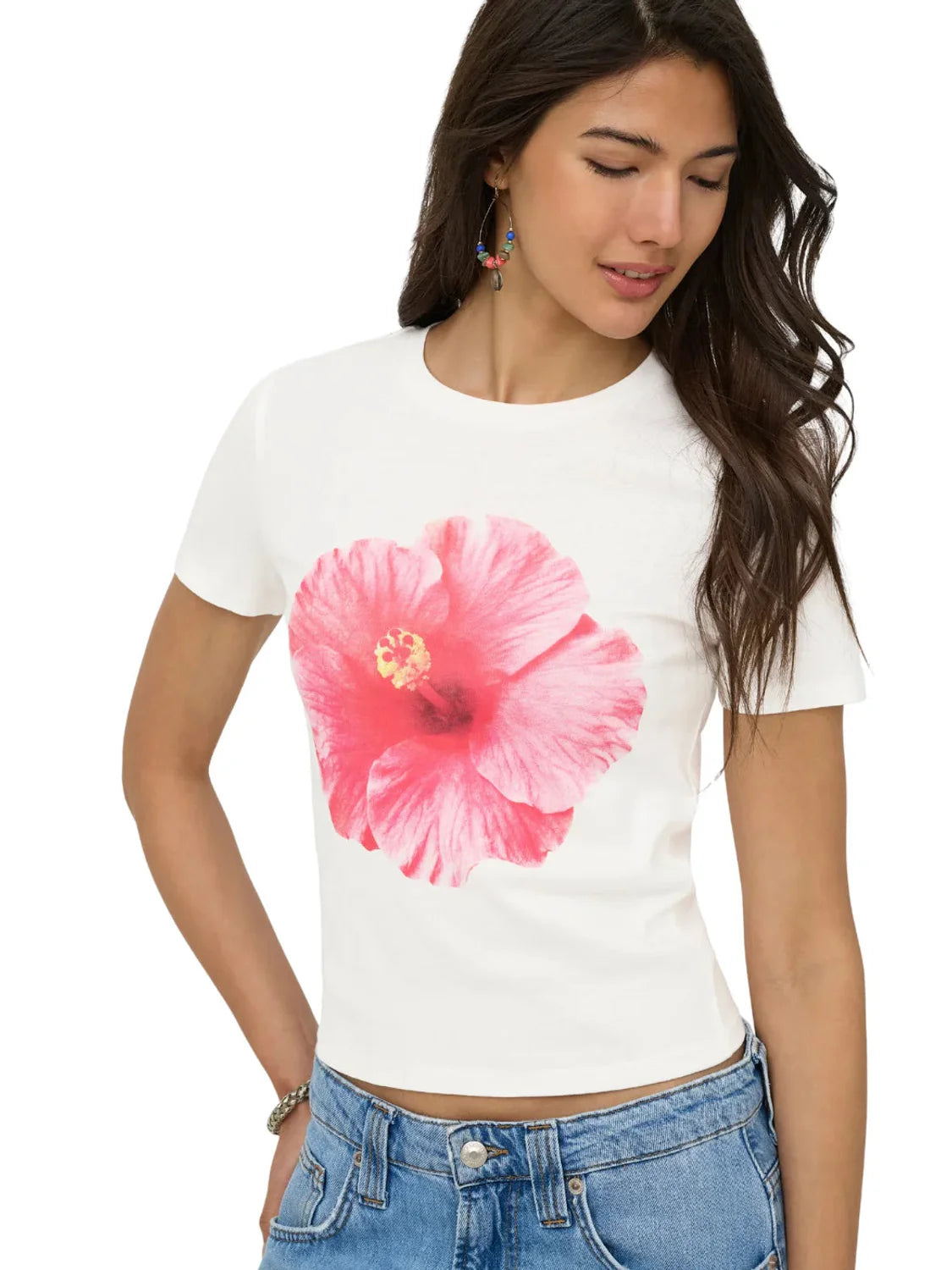 Camiseta ONLY Princess Pink Flower Blanco | Bicos de Fío