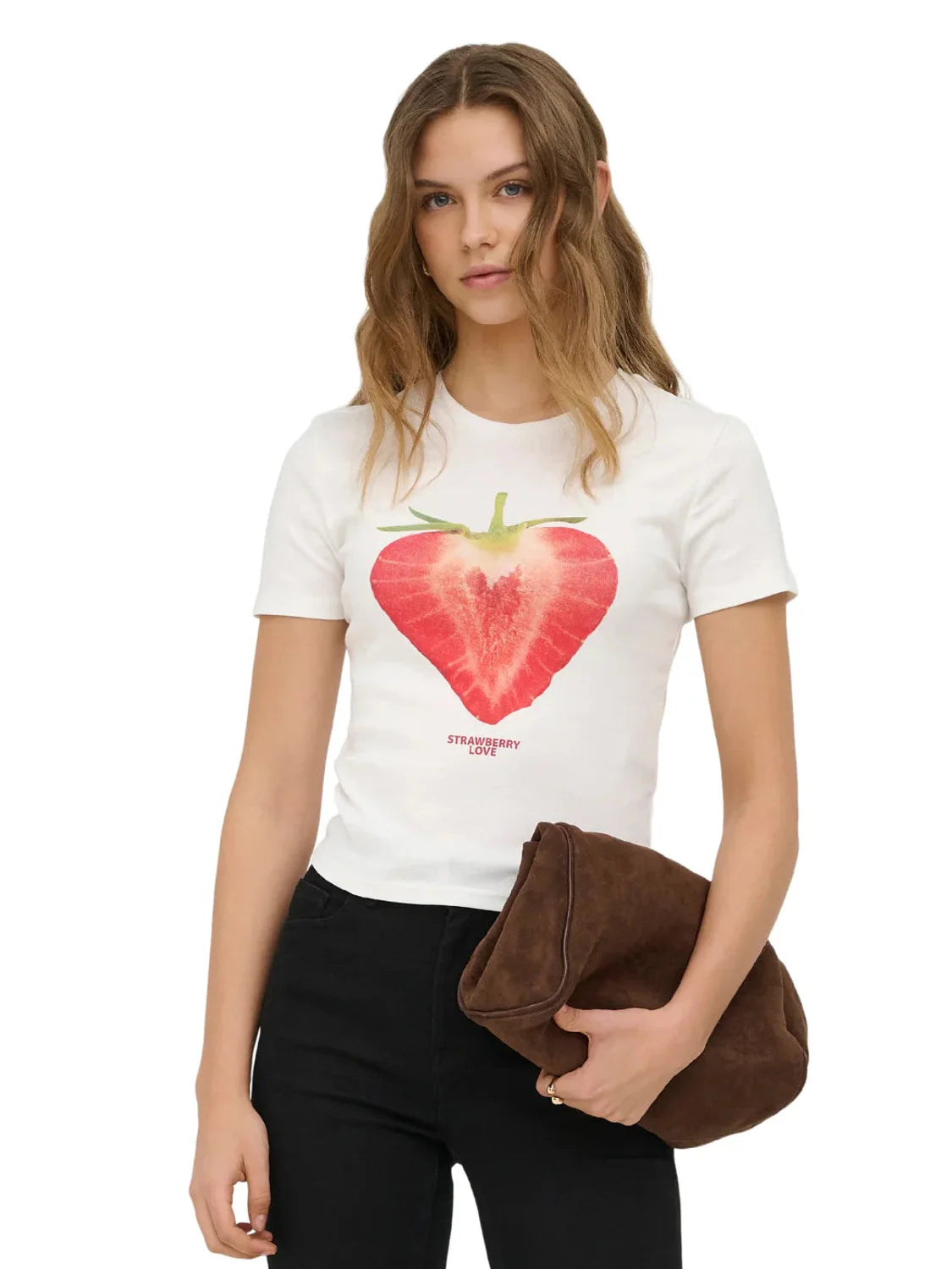 Camiseta ONLY Princess Strawberry Blanco | Bicos de Fío
