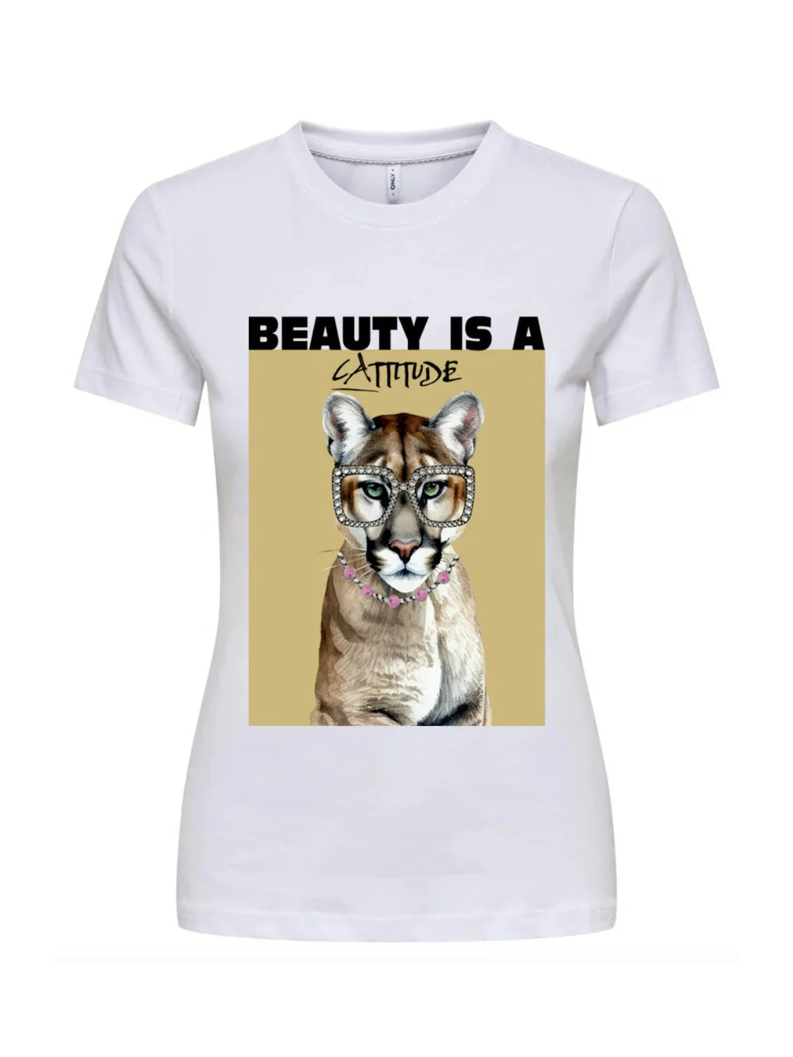 Camiseta ONLY Vibe Cattitude Blanco | Bicos de Fío