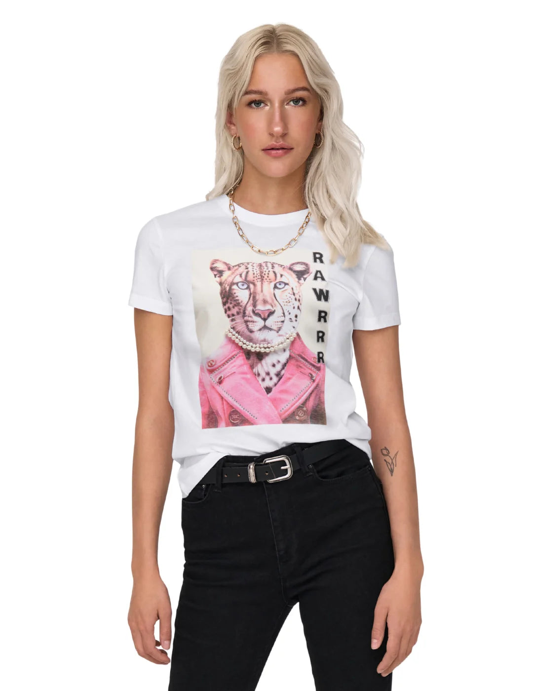 Camiseta ONLY Vibe Rawrrr Blanco | Bicos de Fío