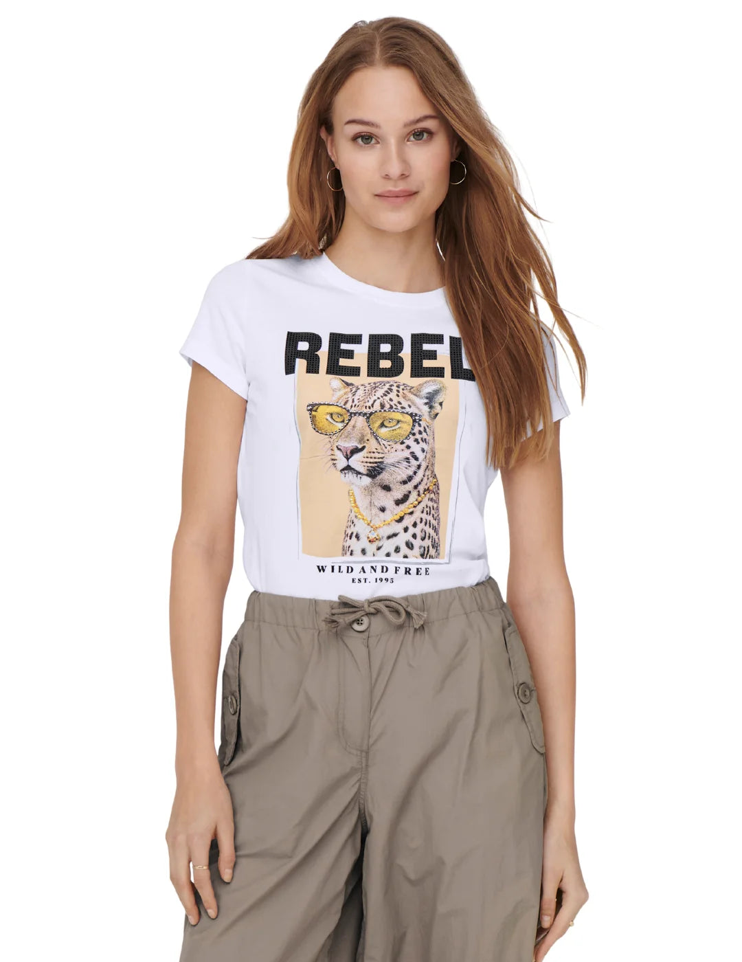 Camiseta ONLY Vibe Rebel Blanco | Bicos de Fío