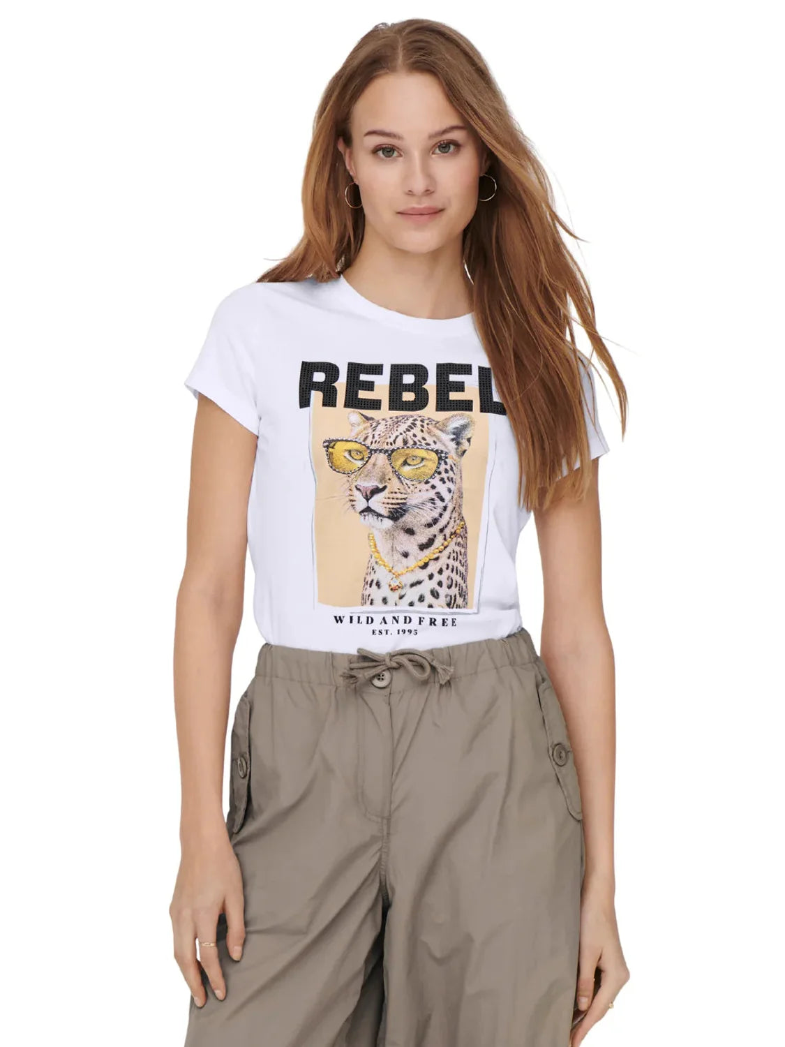 Camiseta ONLY Vibe Rebel Blanco | Bicos de Fío