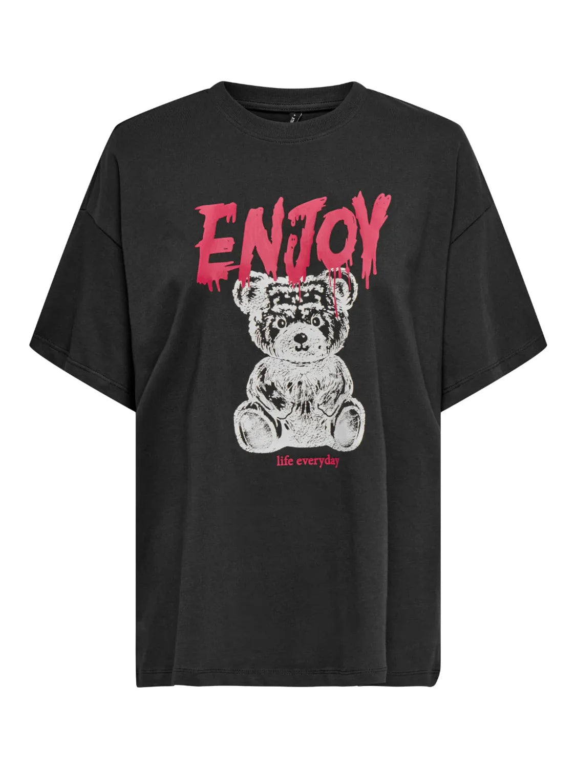 Camiseta ONLY Vivvi Enjoy Teddy Negro | Bicos de Fío