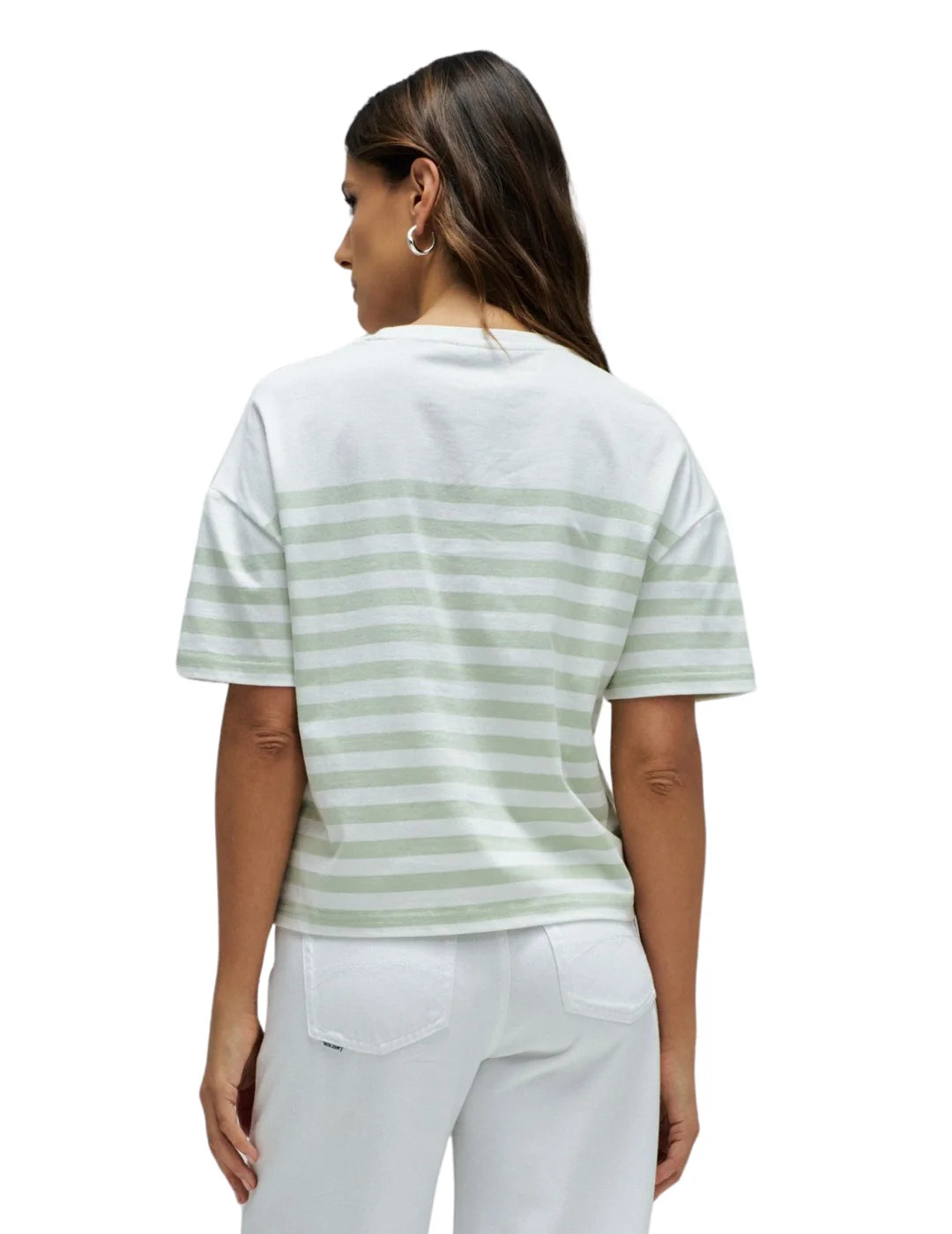 Camiseta Rayas Verdes Salsa Jeans Blanco | Bicos de Fío