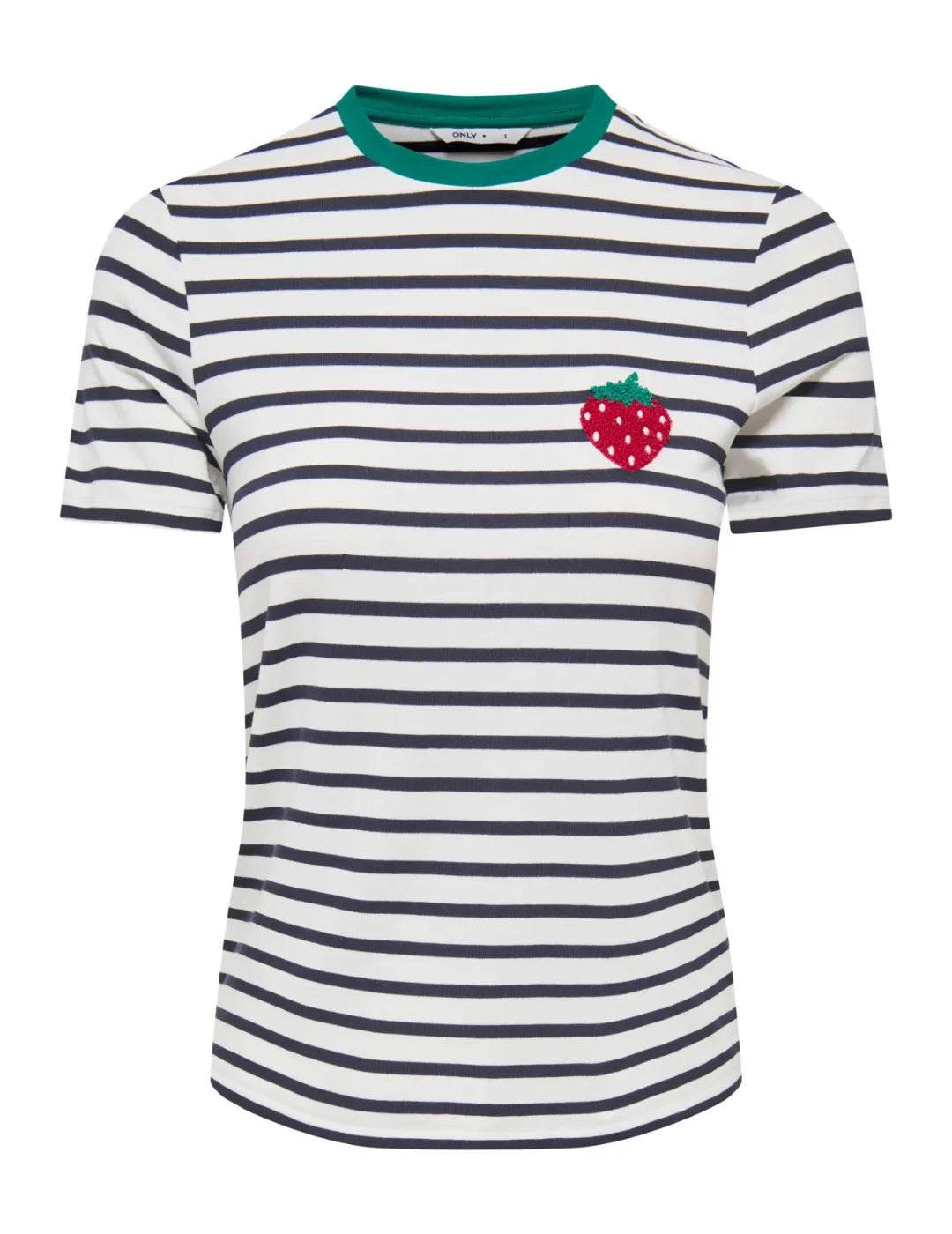 Camiseta Rayas ONLY Heart Strawberry Azul Marino | Bicos de Fío