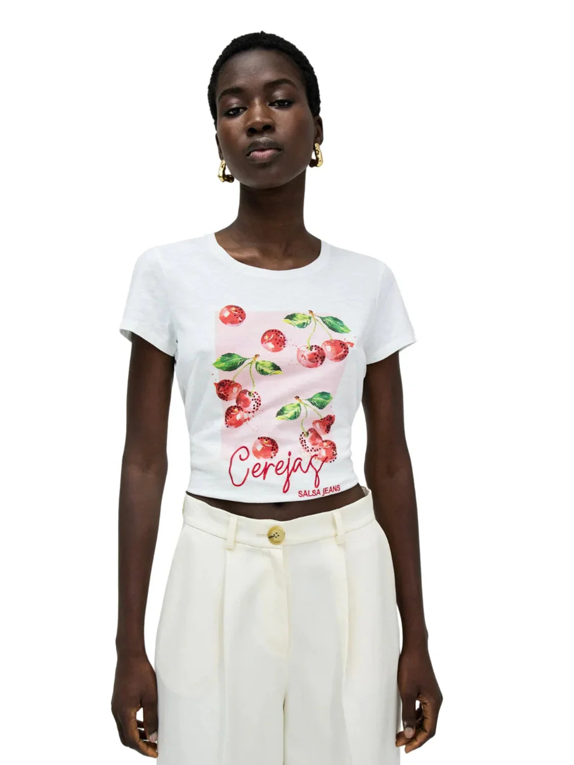 Camiseta Salsa Jeans Cerezas Blanco | Bicos de Fío