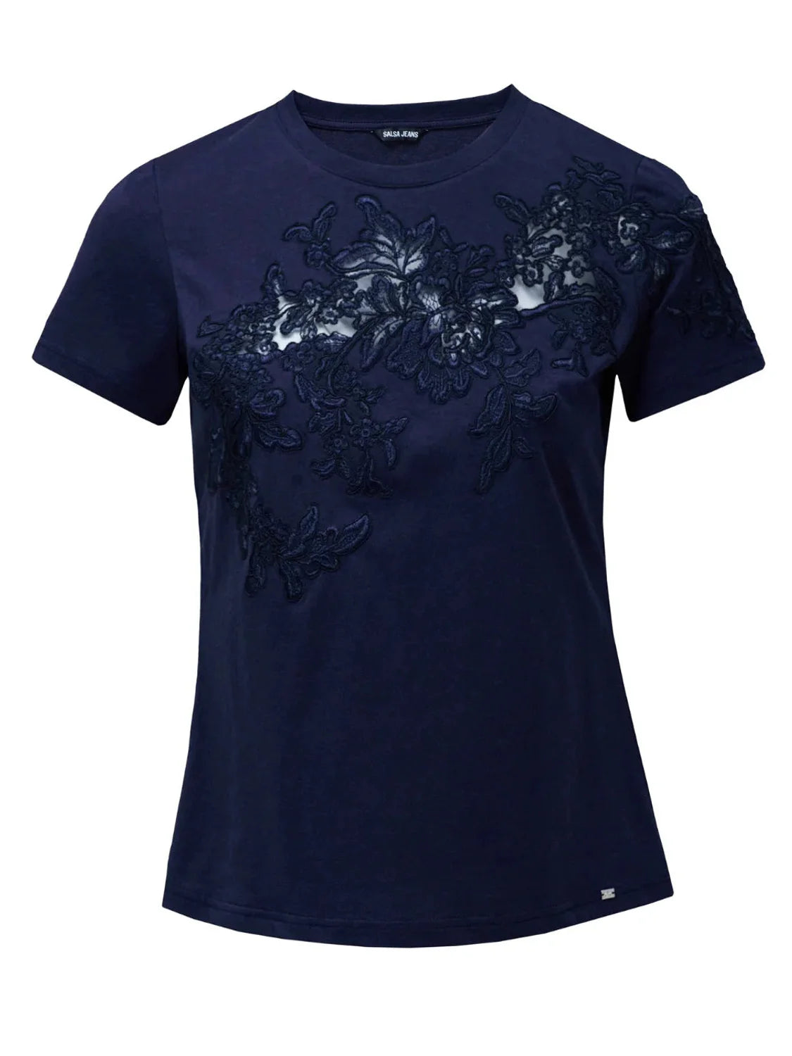 Camiseta Salsa Jeans Flores Encaje Azul | Bicos de Fío
