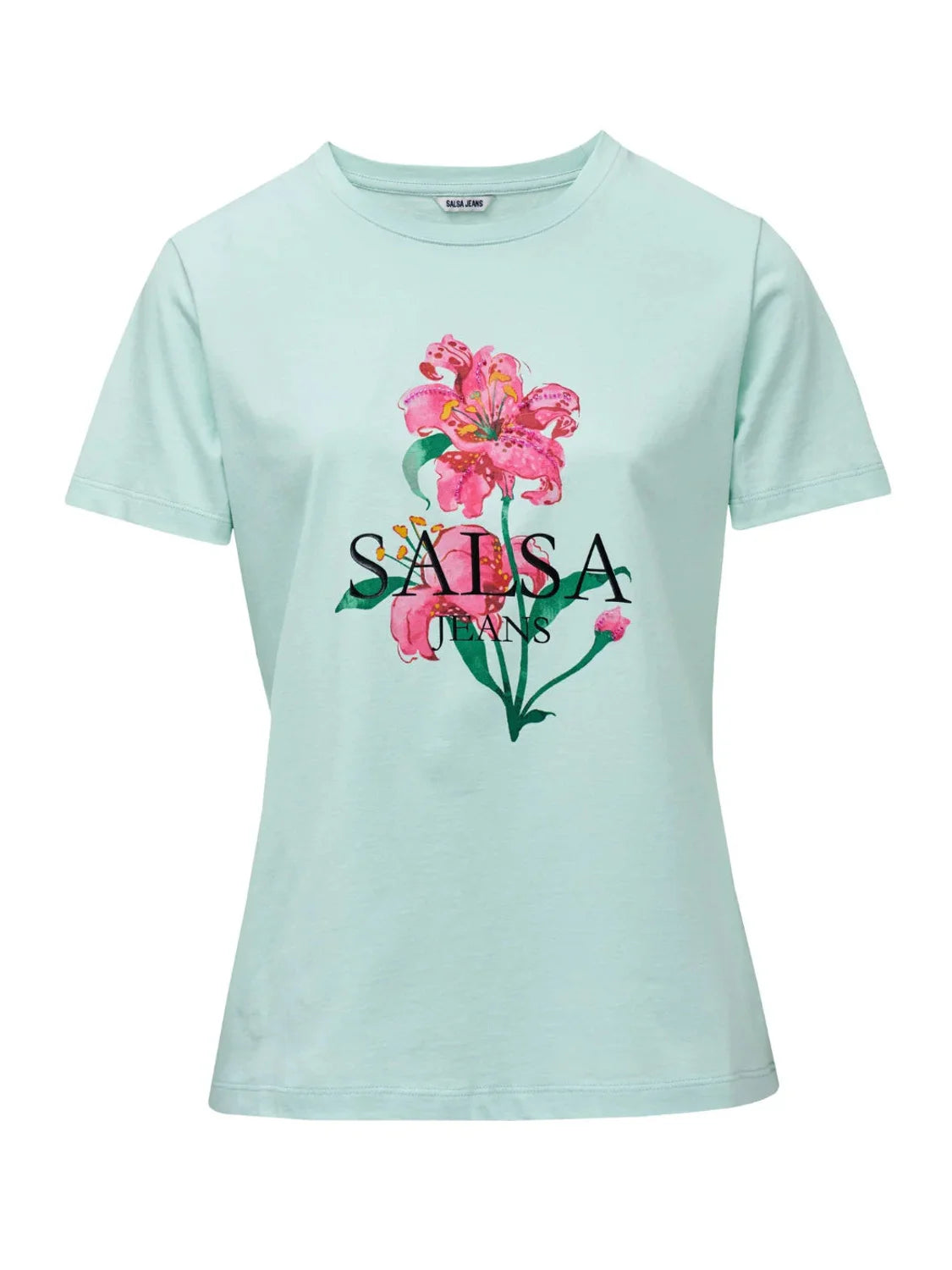 Camiseta Salsa Jeans Flower Print Verde Agua | Bicos de Fío