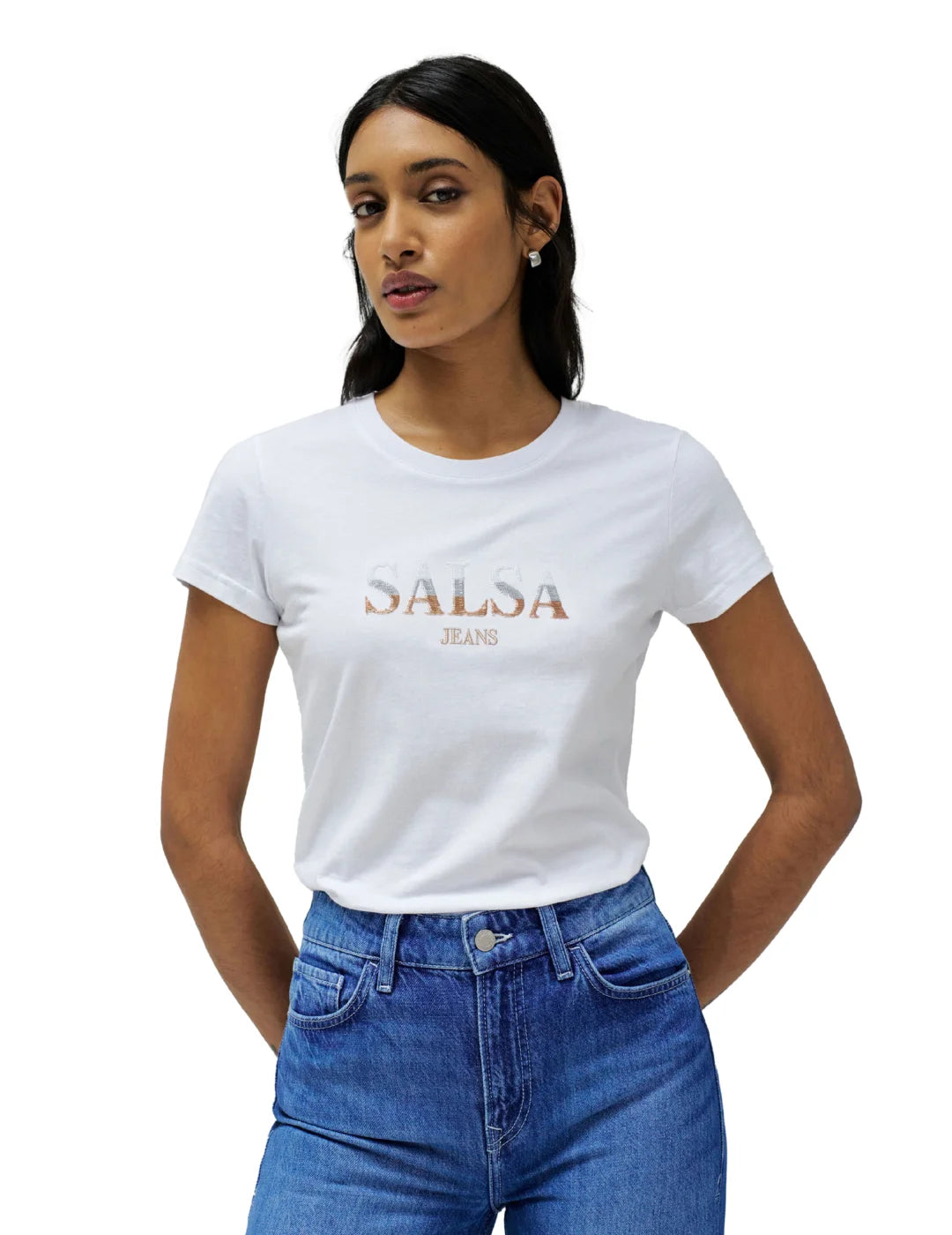 Camiseta Logo Bicolor Salsa Jeans Blanco | Bicos de Fío