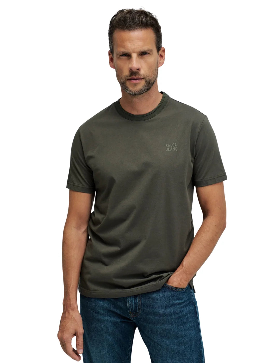 Camiseta Slim Salsa Jeans Branding Verde | Bicos de Fío