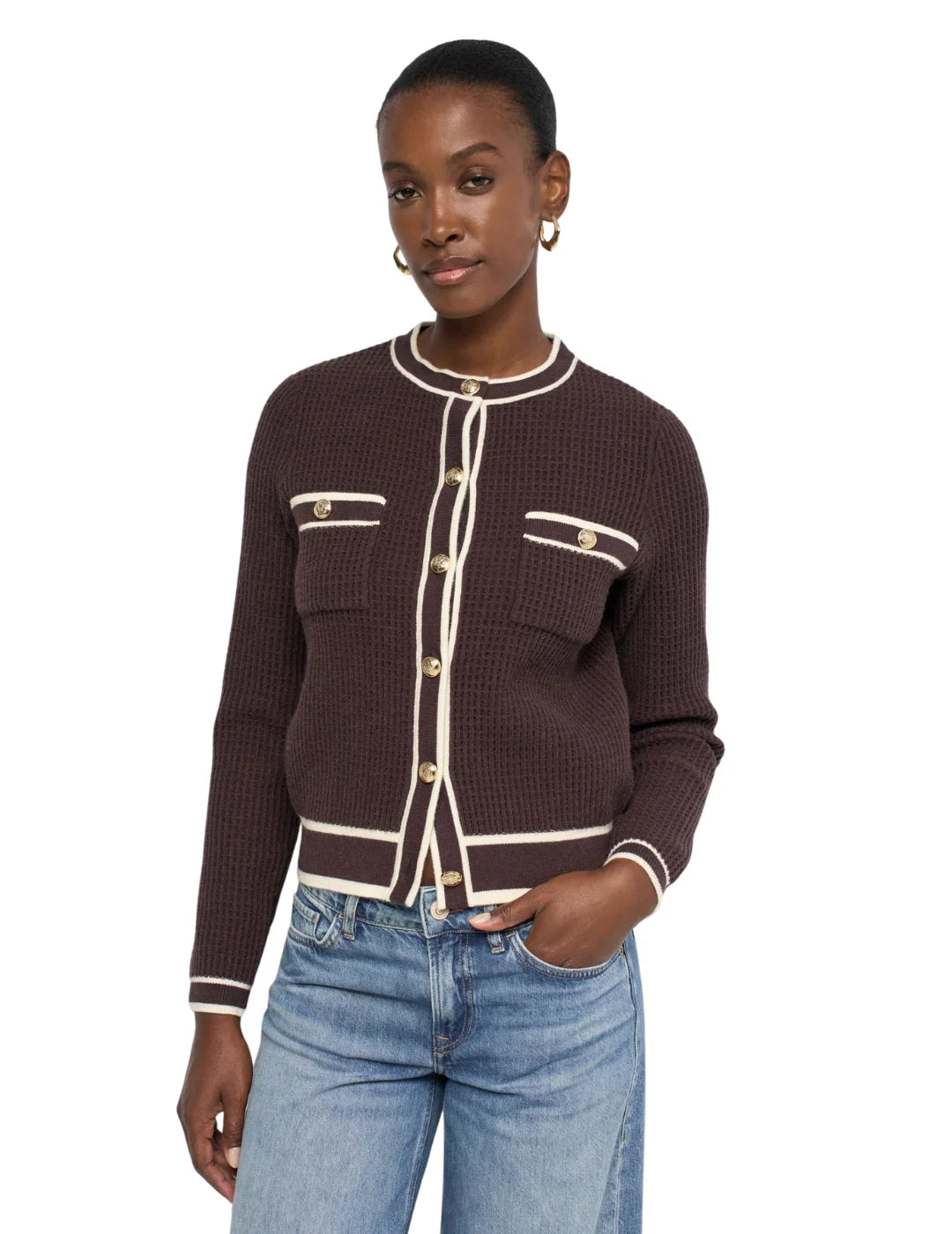 Cárdigan Botones Salsa Jeans Marrón | Bicos de Fío