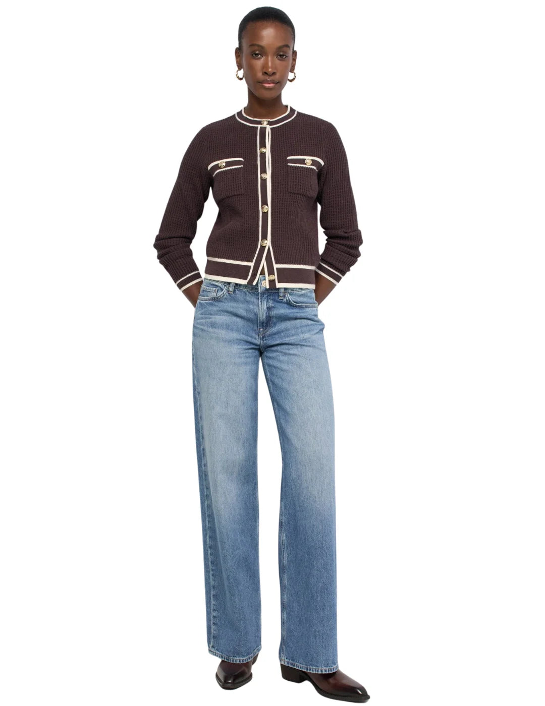 Cárdigan Botones Salsa Jeans Marrón | Bicos de Fío