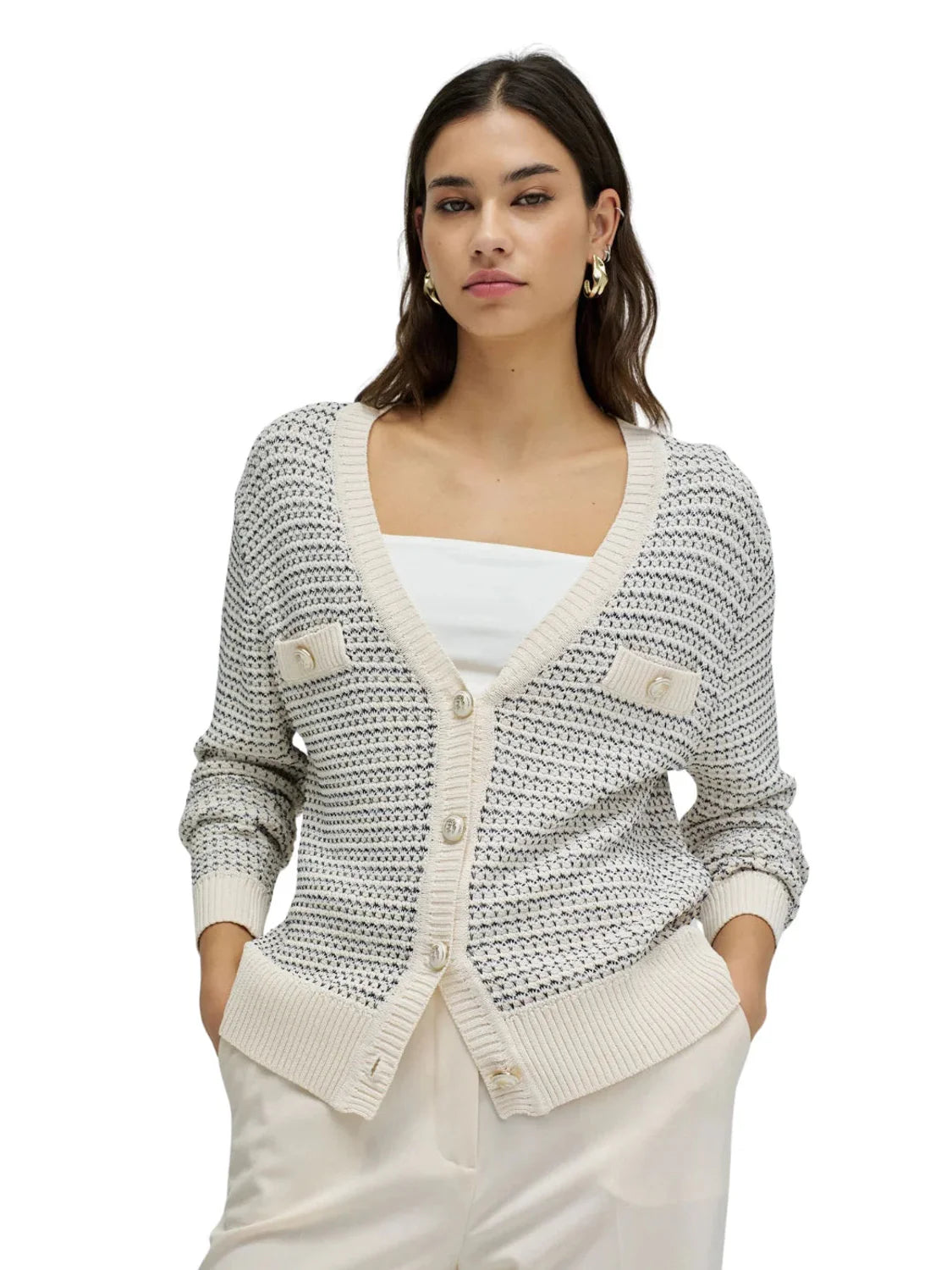 Cárdigan Lurex Salsa Jeans Beige | Bicos de Fío