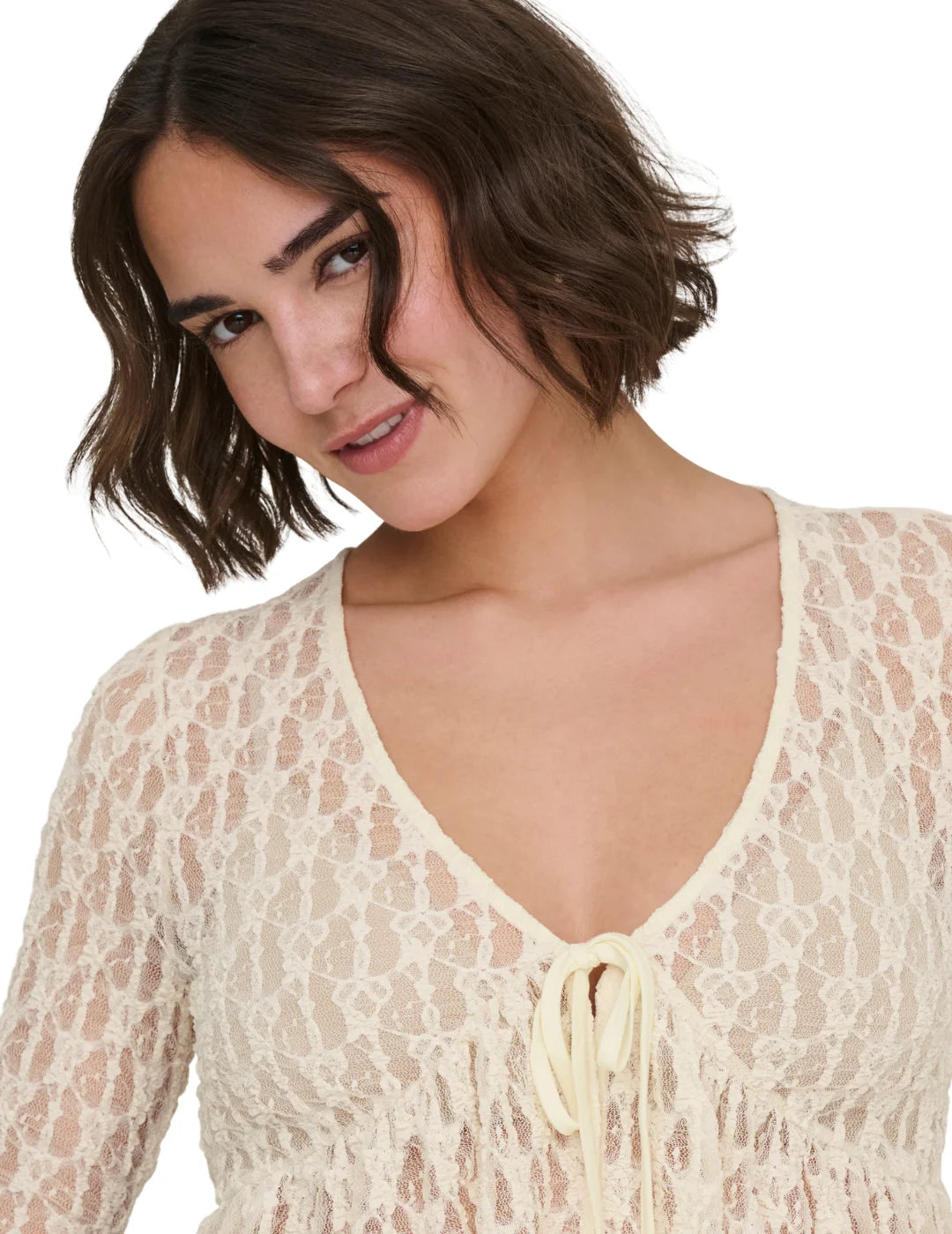 Cárdigan ONLY Aya Lace Crudo | Bicos de Fío