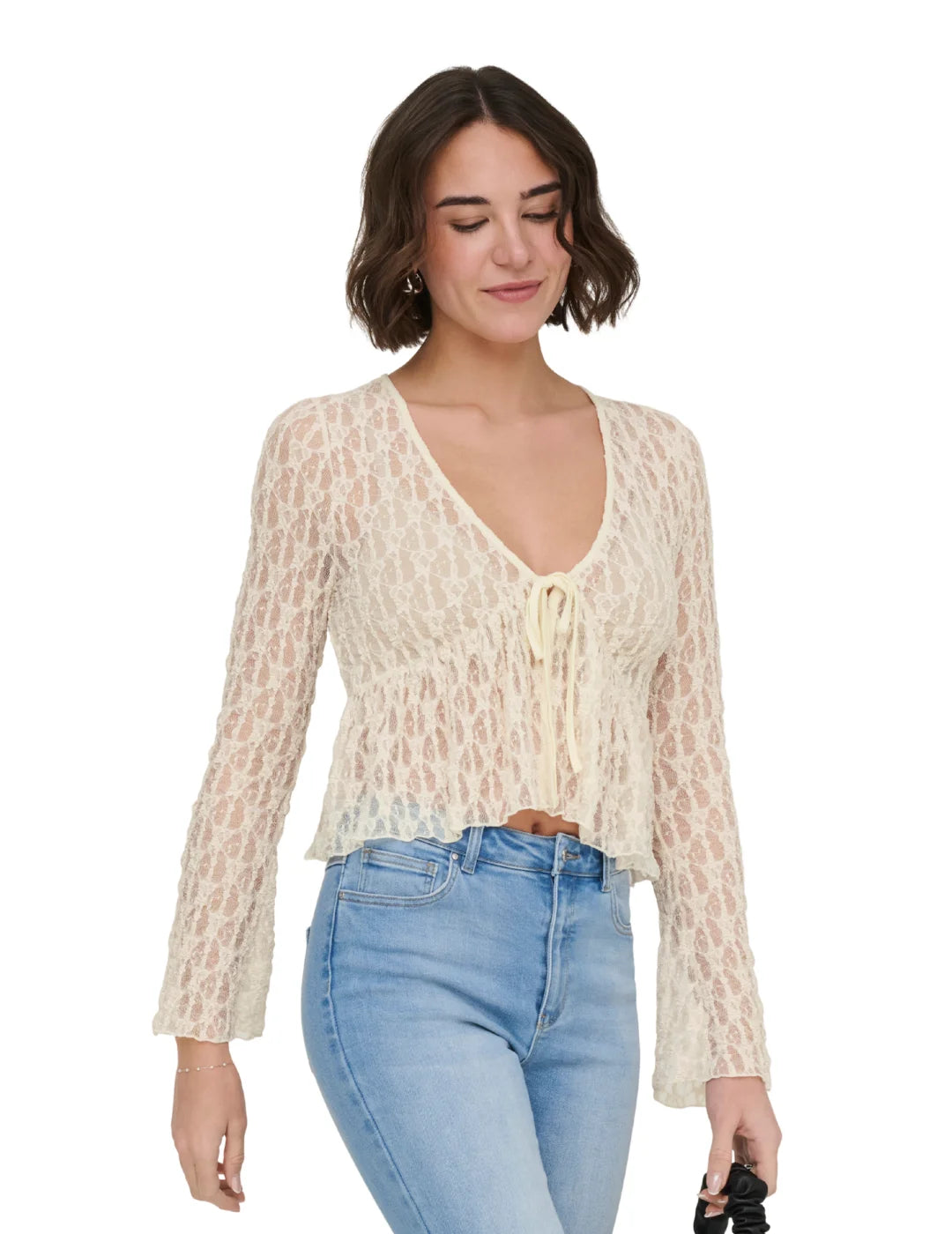 Cárdigan ONLY Aya Lace Crudo | Bicos de Fío