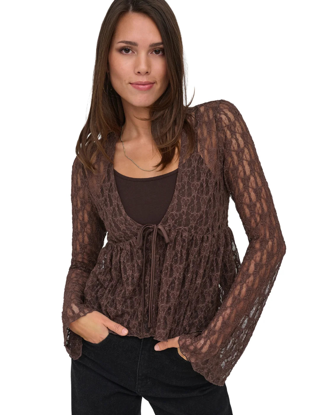 Cárdigan ONLY Aya Lace Chocolate | Bicos de Fío