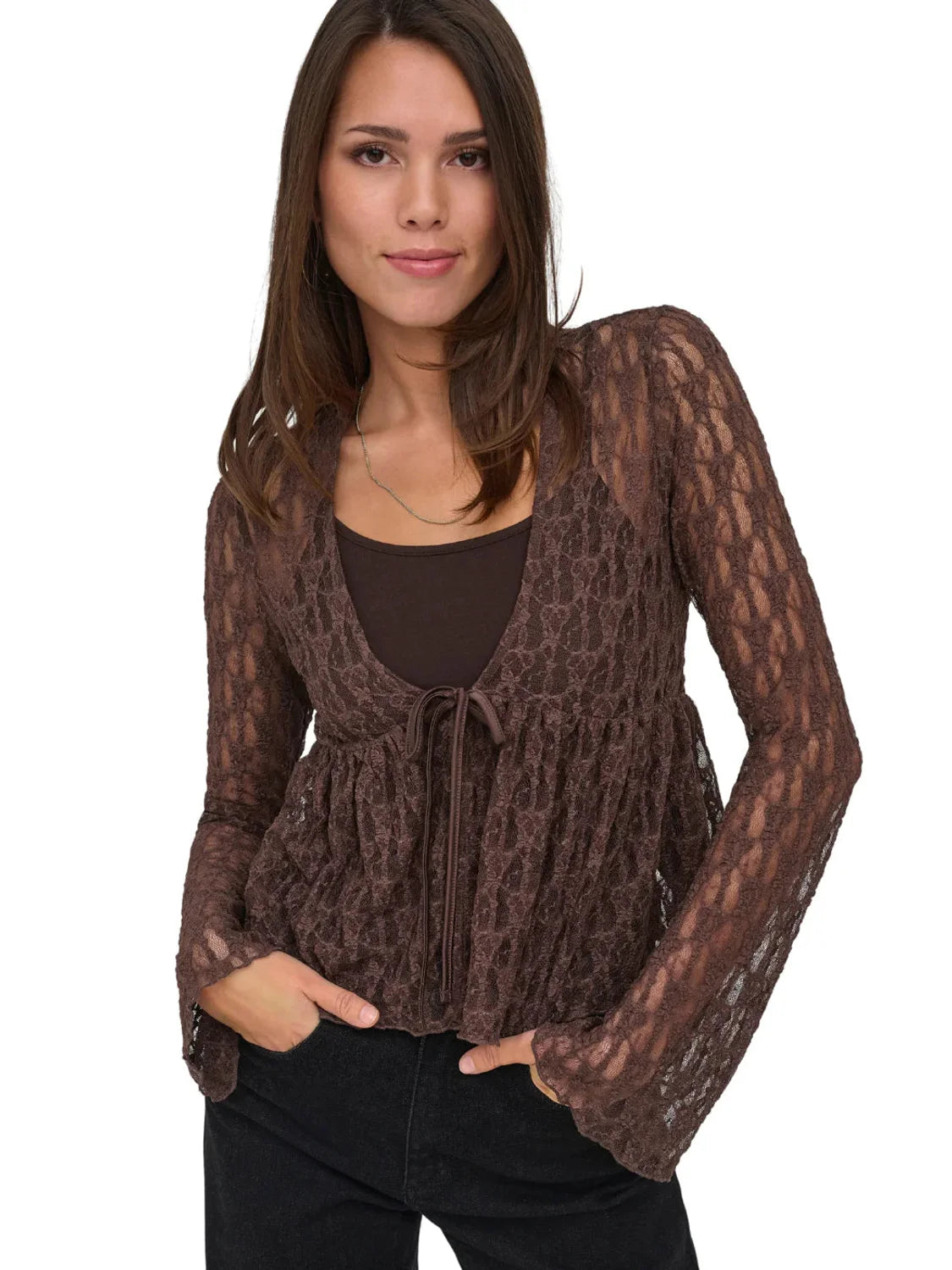 Cárdigan ONLY Aya Lace Chocolate | Bicos de Fío