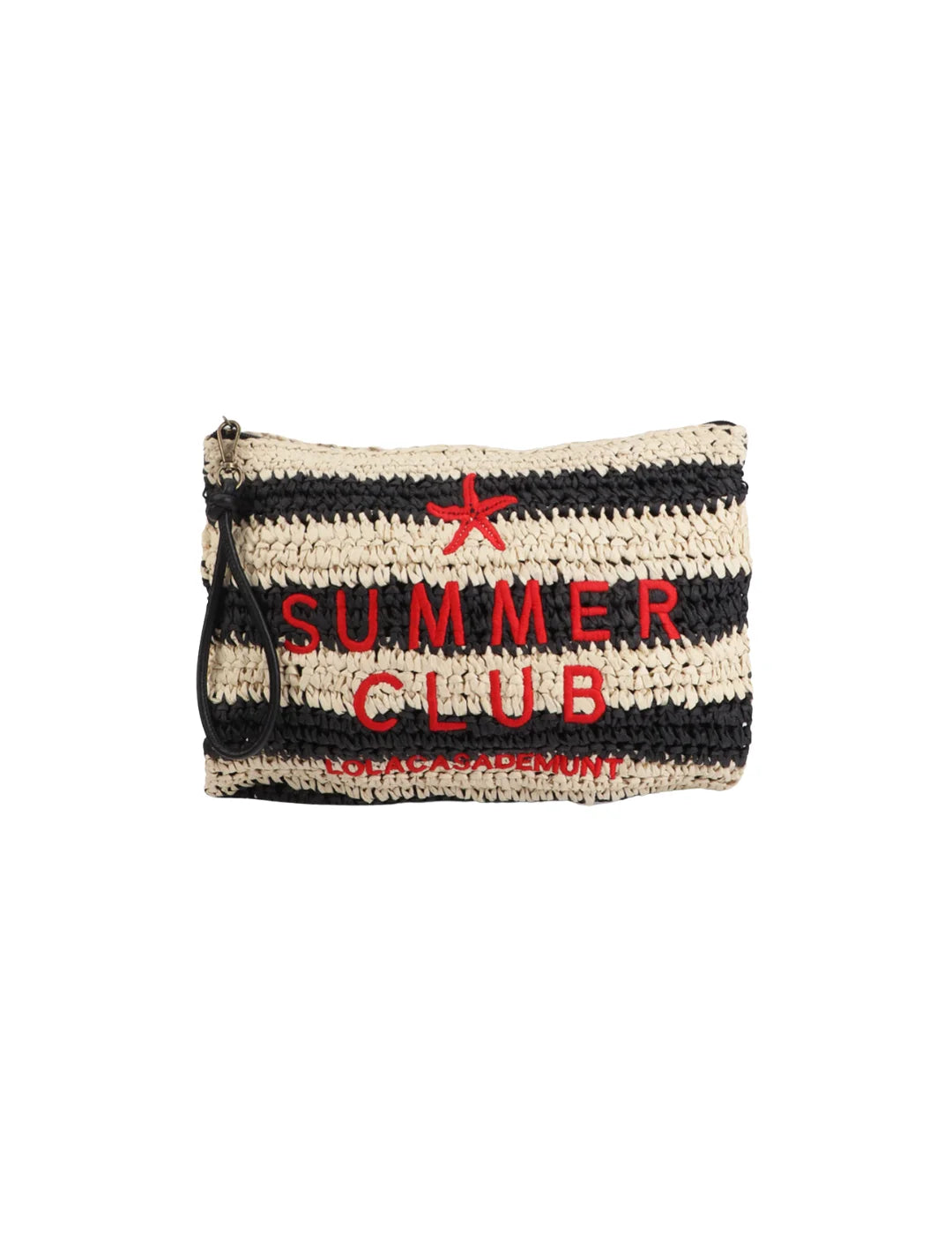 Cartera Rafia Lola Casademunt Rayas Bordado Negro | Bicos de Fío