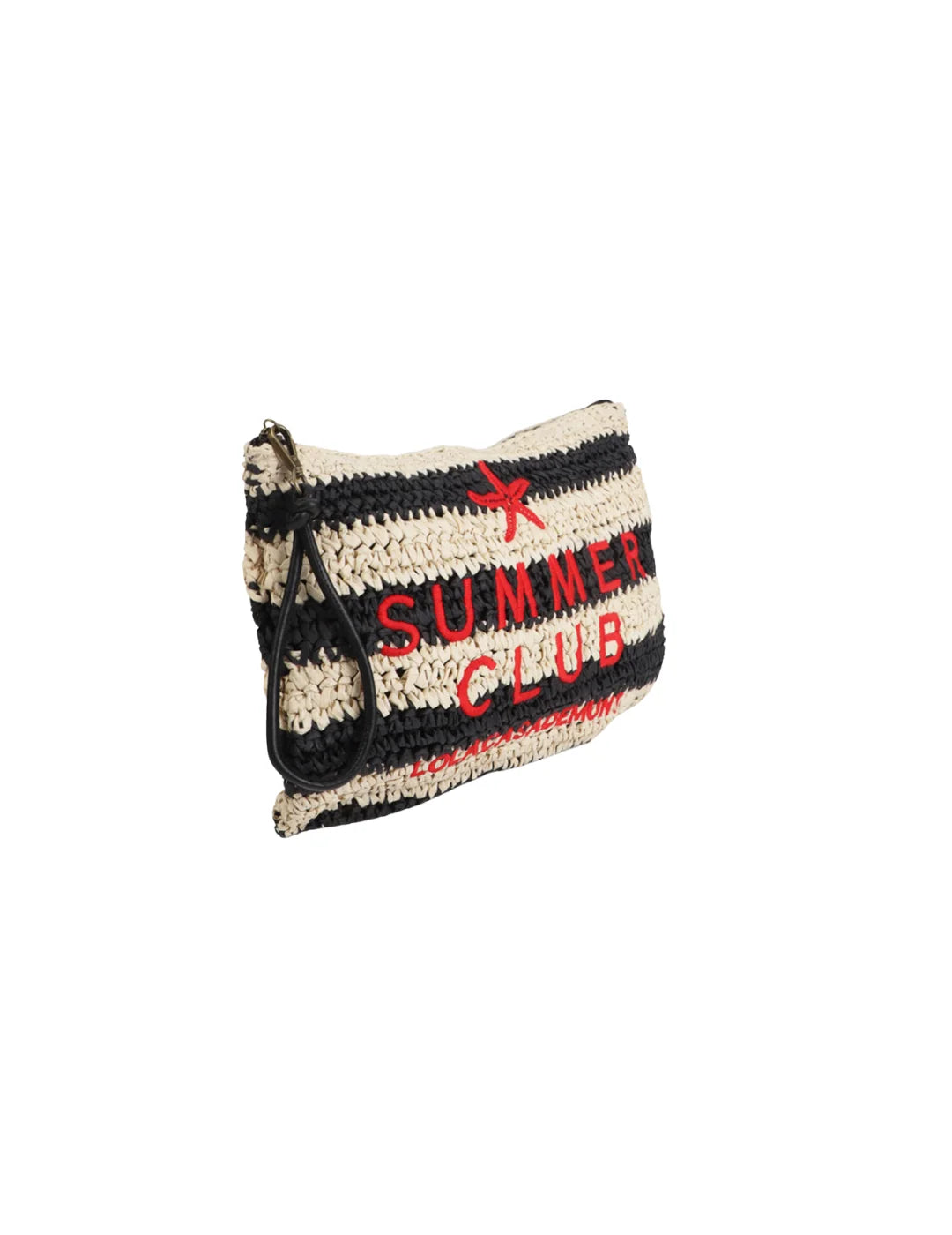 Cartera Rafia Lola Casademunt Rayas Bordado Negro | Bicos de Fío