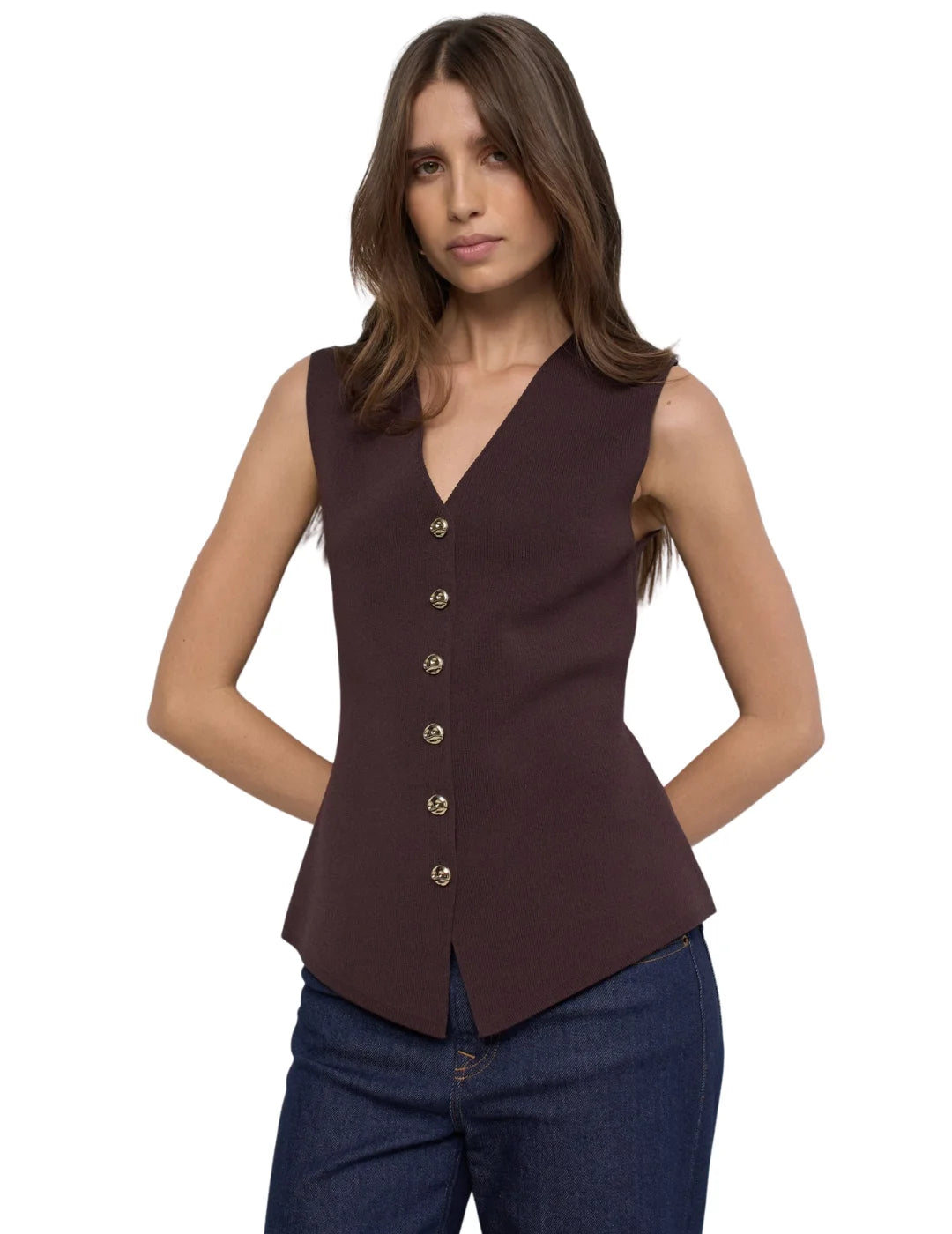 Chaleco Punto Salsa Jeans Marrón | Bicos de Fío