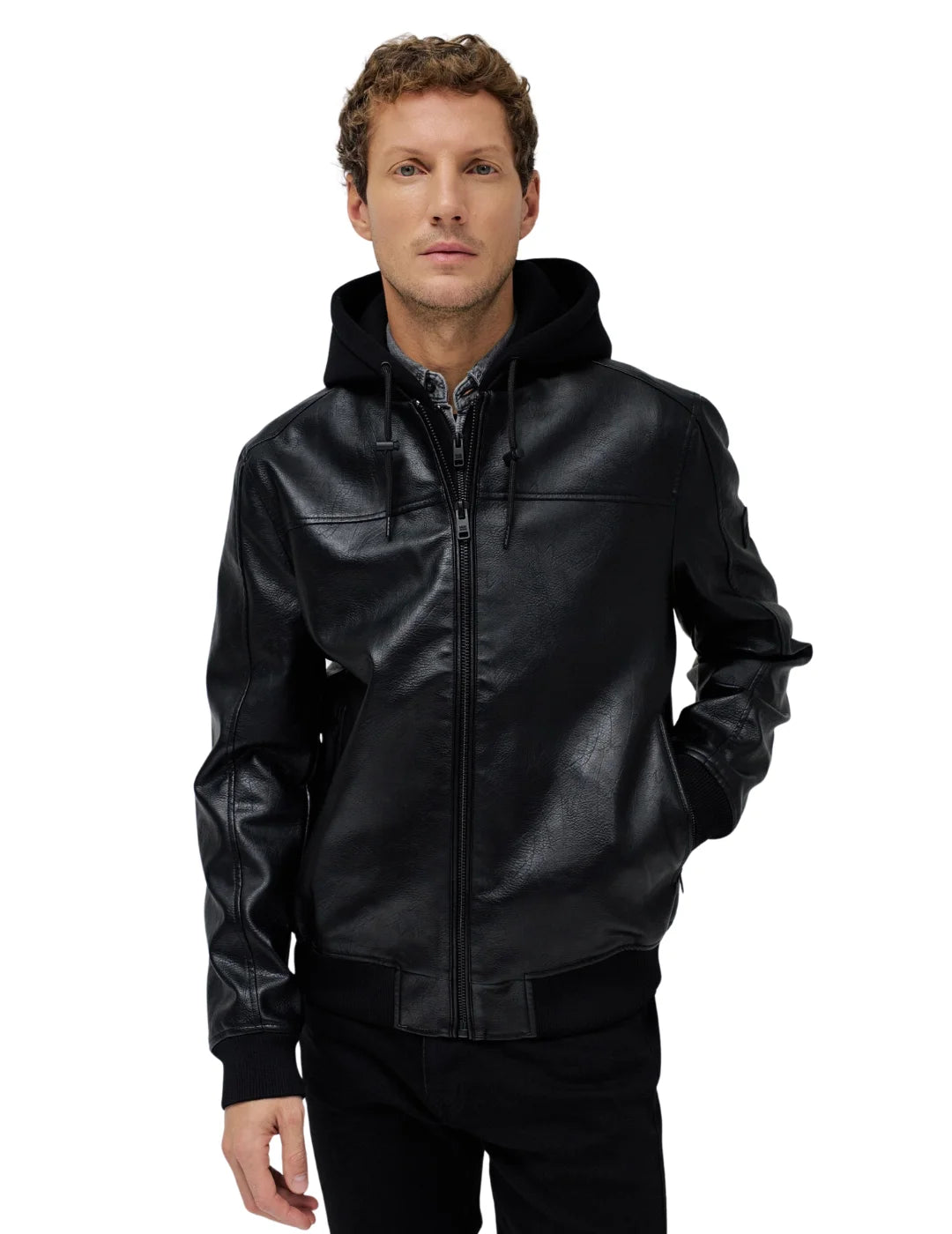 Chaqueta Bomber Efecto Piel Salsa Jeans Negro | Bicos de Fío