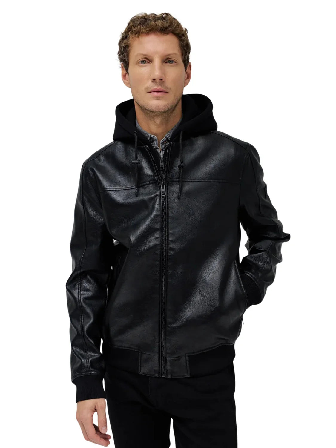 Chaqueta Bomber Efecto Piel Salsa Jeans Negro | Bicos de Fío