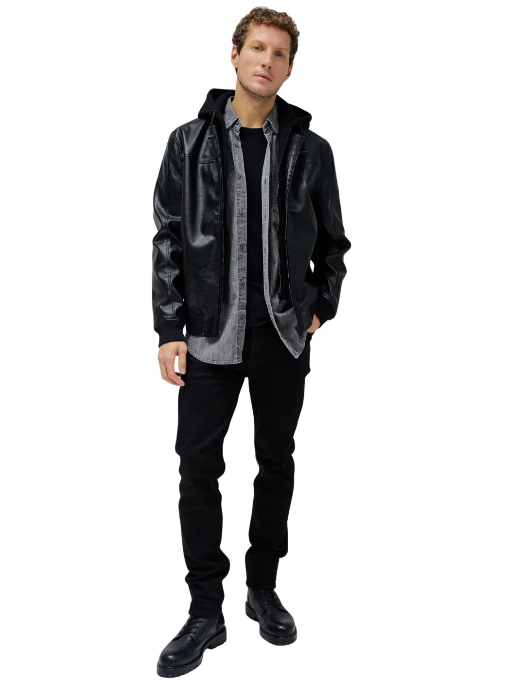 Chaqueta Bomber Efecto Piel Salsa Jeans Negro | Bicos de Fío