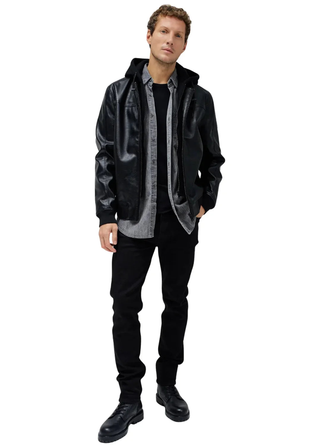 Chaqueta Bomber Efecto Piel Salsa Jeans Negro | Bicos de Fío