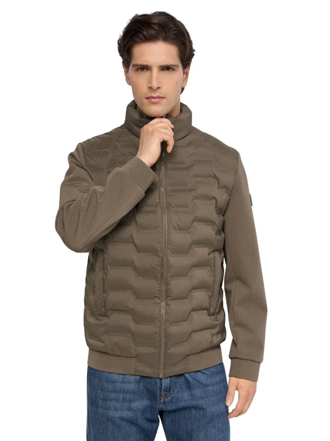 Chaqueta Mezcla Materiales Salsa Jeans Verde | Bicos de Fío