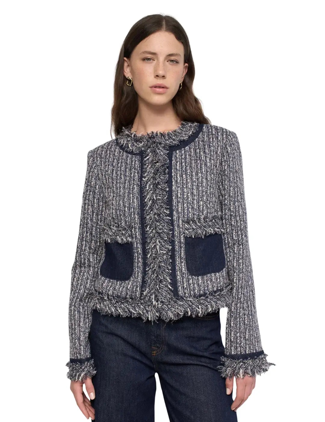 Chaqueta Tweed Salsa Jeans Flecos Azul | Bicos de Fío