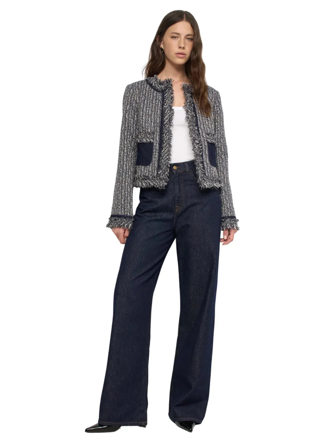 Chaqueta Tweed Salsa Jeans Flecos Azul | Bicos de Fío