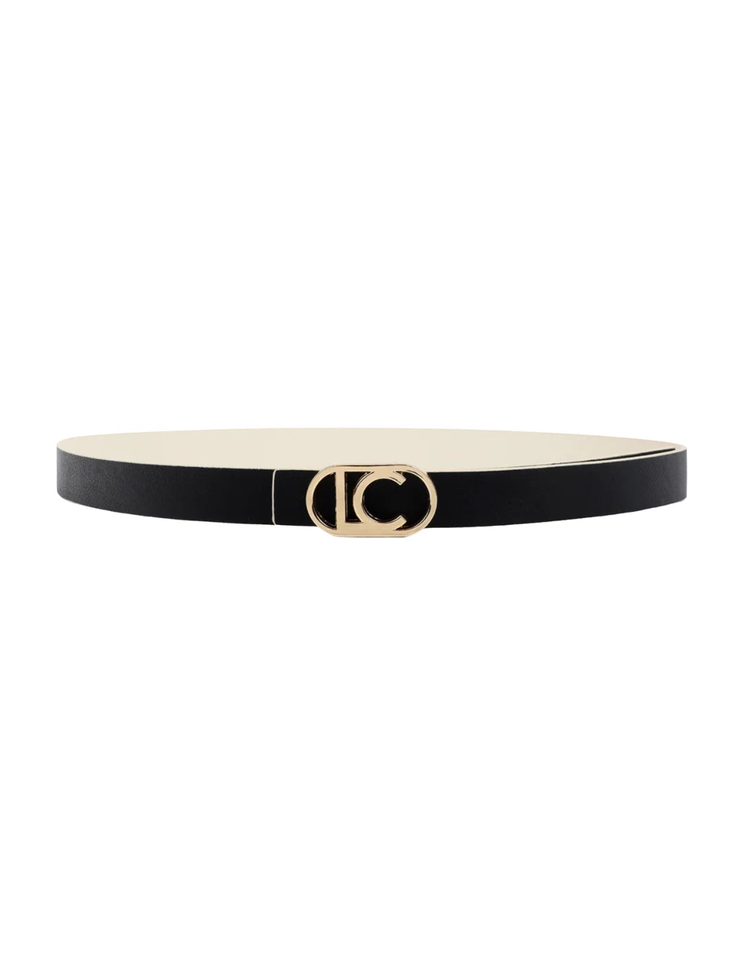 Cinturón Lola Casademunt Hebilla Logo Negro-Beige | Bicos de Fío