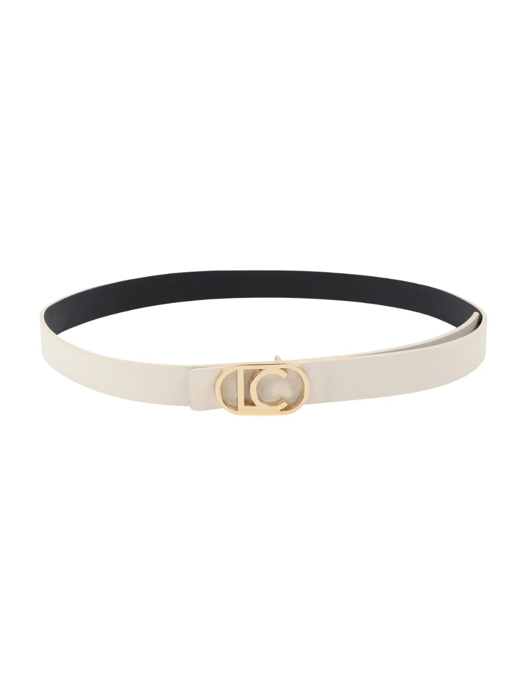 Cinturón Lola Casademunt Hebilla Logo Negro-Beige | Bicos de Fío