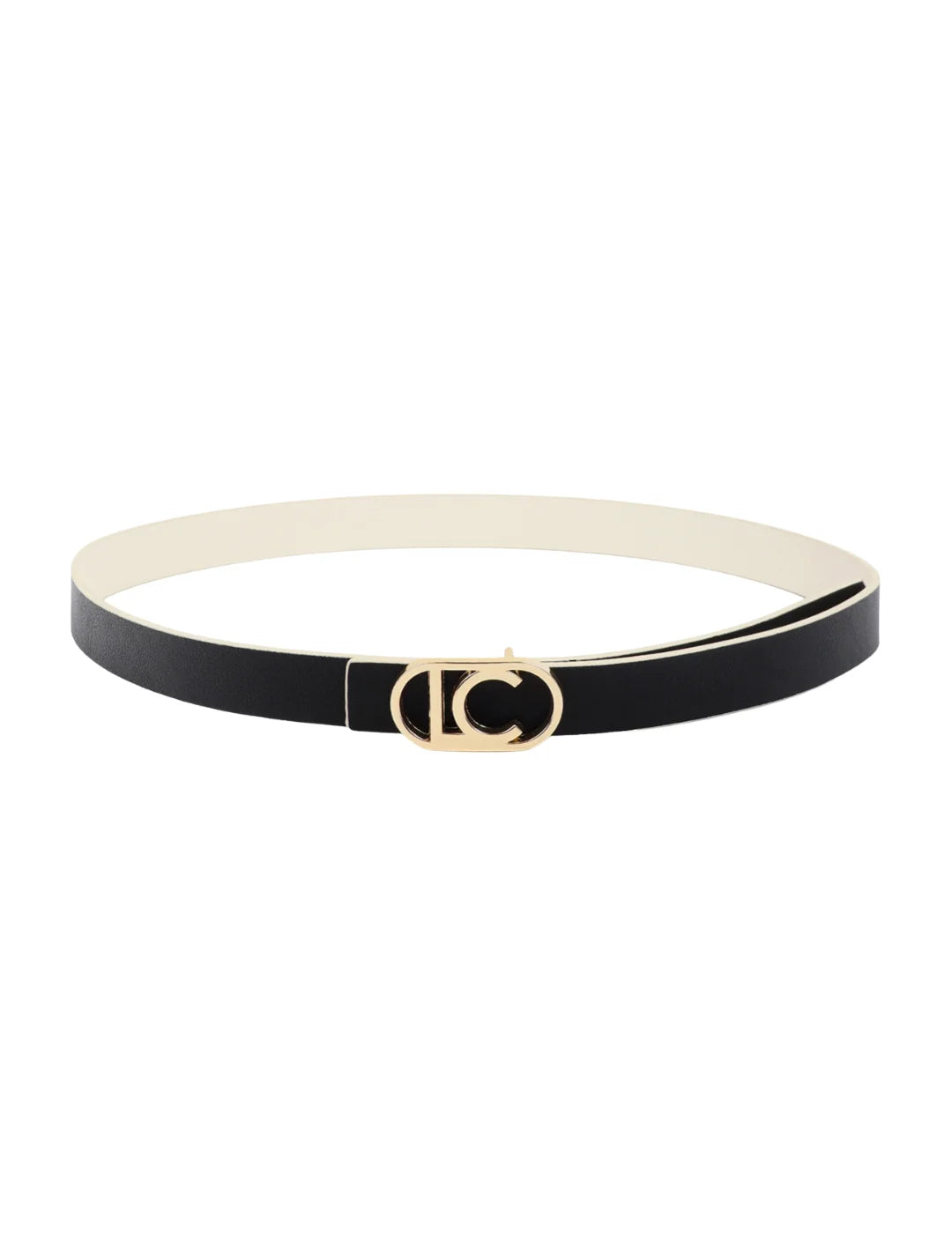 Cinturón Lola Casademunt Hebilla Logo Negro-Beige | Bicos de Fío